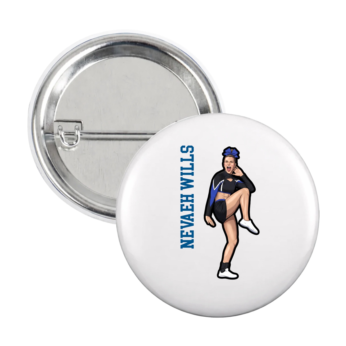 Game Day Button — Name Vertical in White