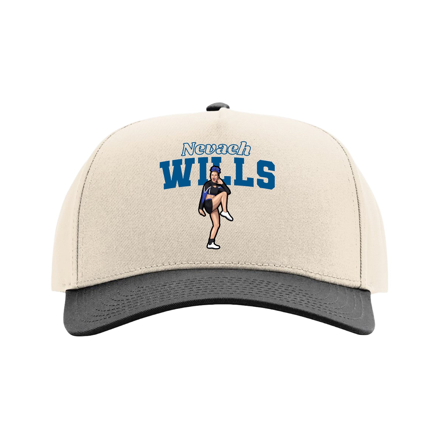 Full Fabric Five-Panel Champ Cap — Name Arch in Cream/Black