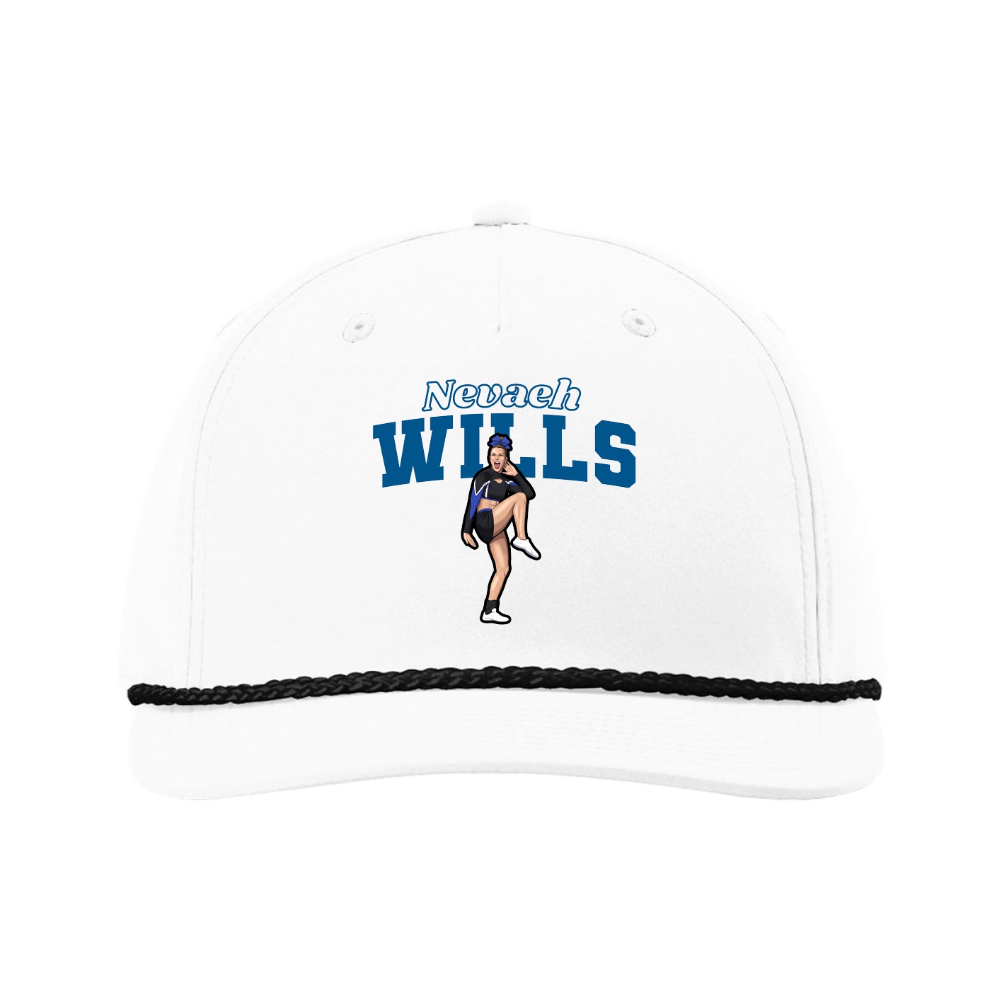 Five-Panel Classic Rope Cap — Name Arch in White