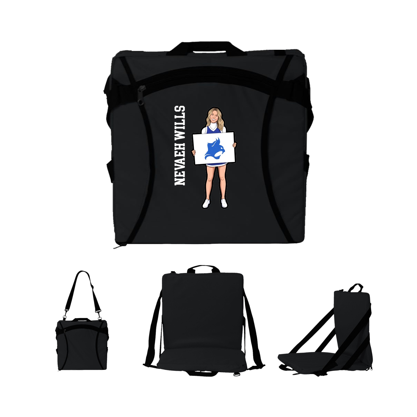 Folding Stadium Seat — Name Vertical in Black