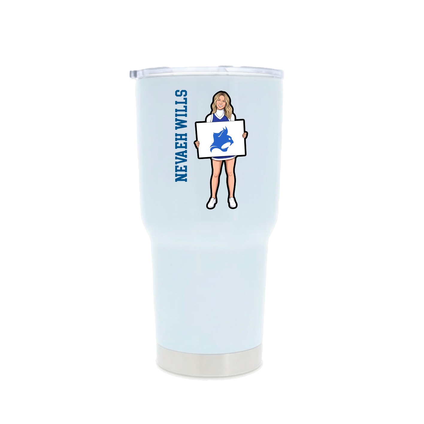 30oz Stainless Steel Tumbler — Name Vertical in White