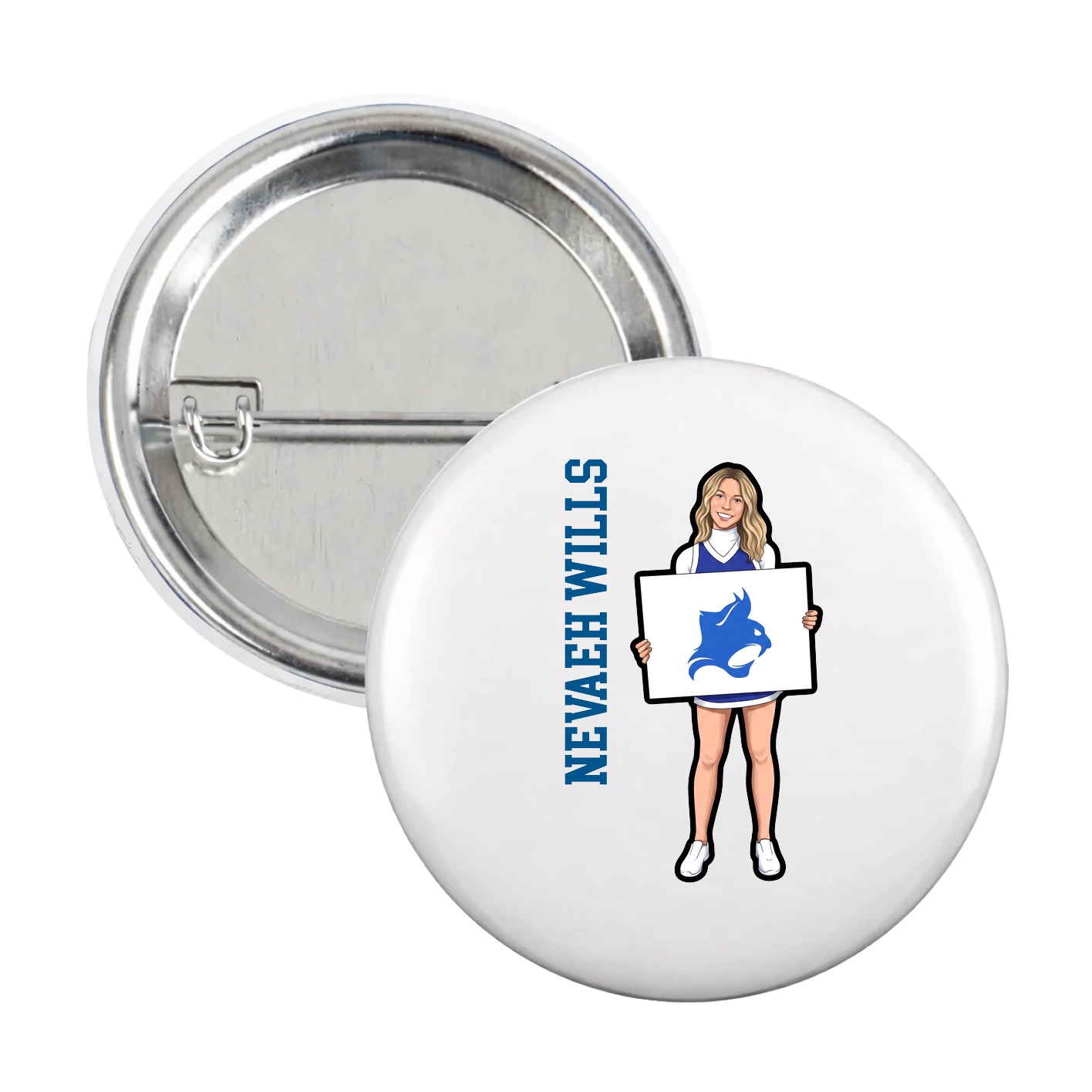 Game Day Button — Name Vertical in White