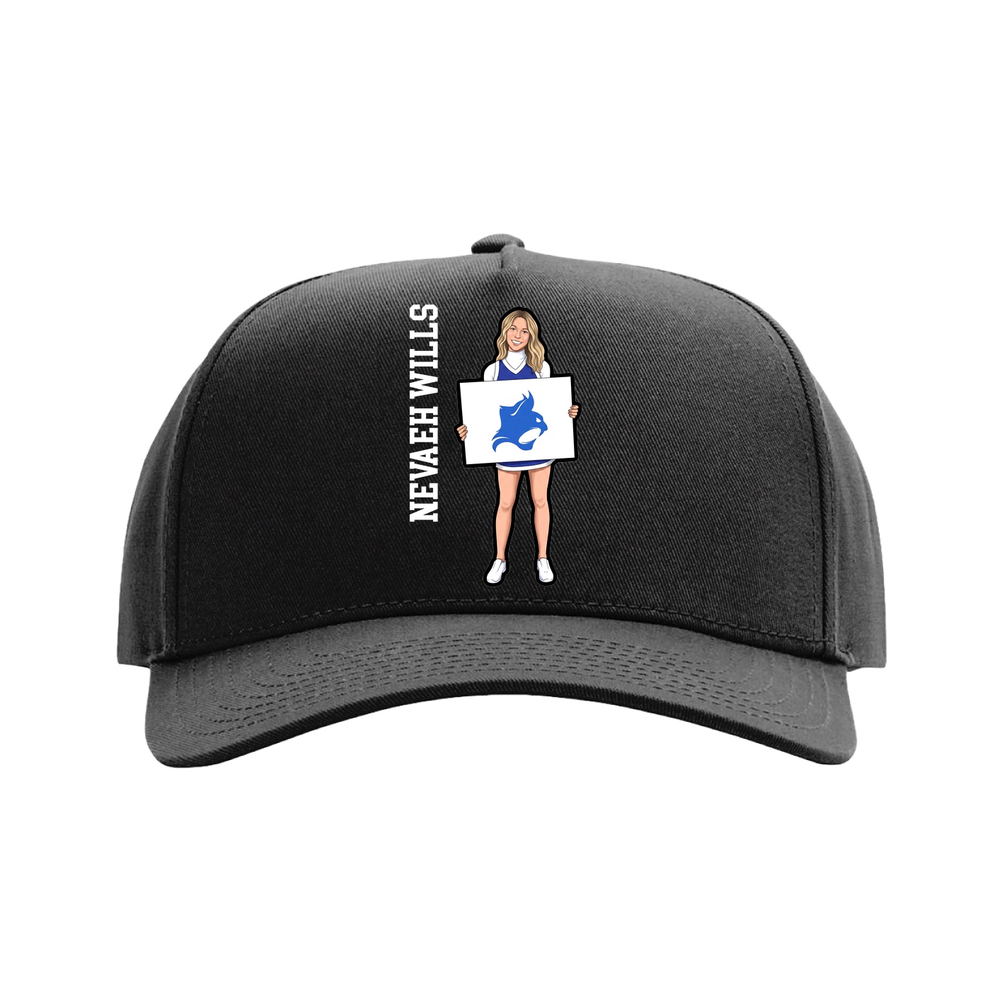 Full Fabric Five-Panel Champ Cap — Name Vertical in Black