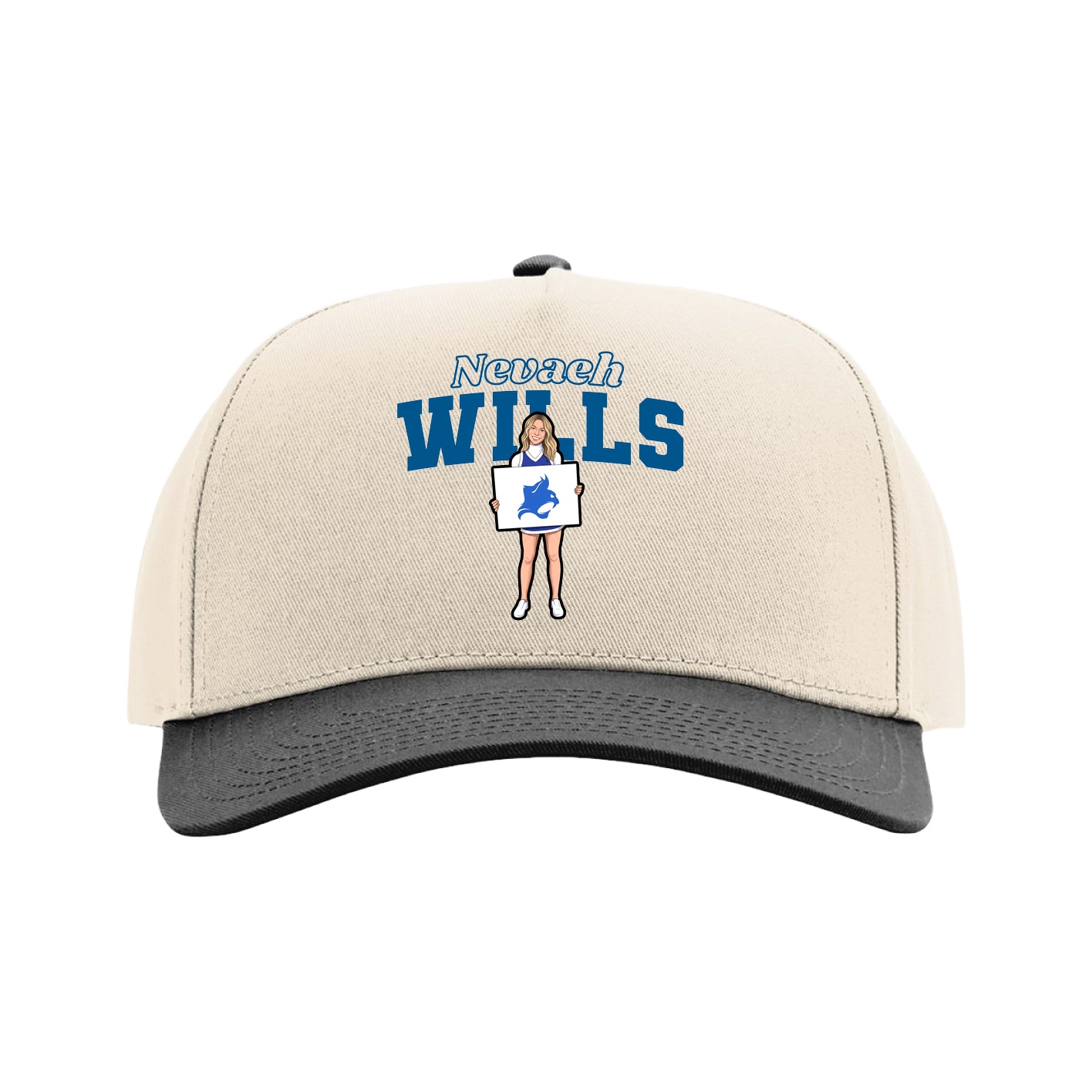 Full Fabric Five-Panel Champ Cap — Name Arch in Cream/Black