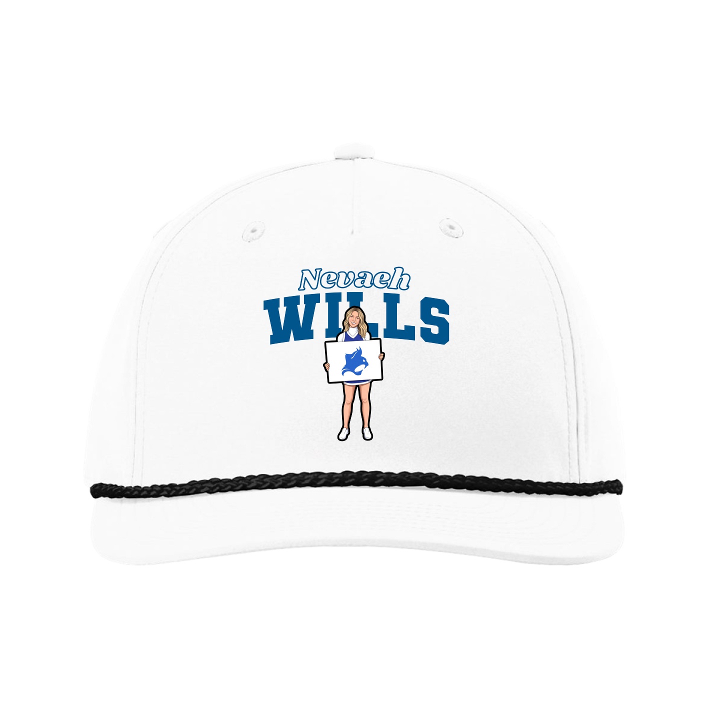 Five-Panel Classic Rope Cap — Name Arch in White