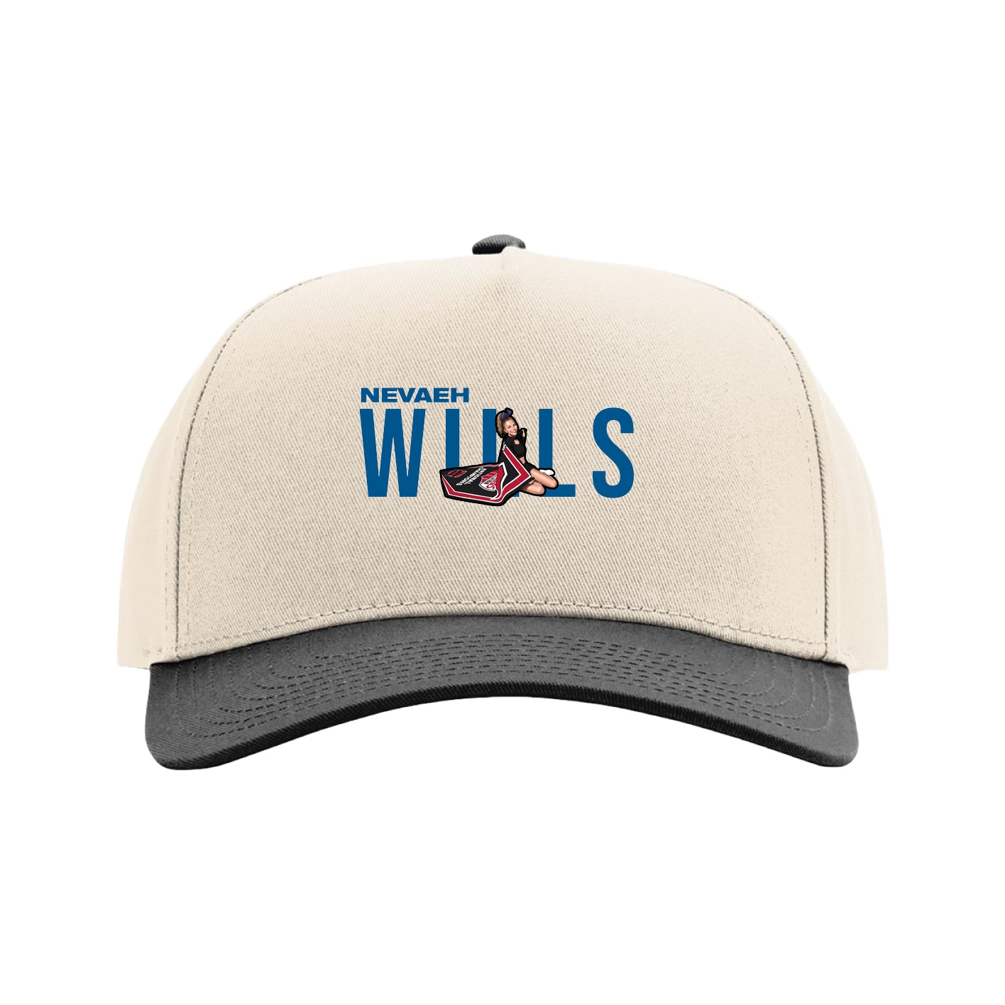 Full Fabric Five-Panel Champ Cap — Player Name in Cream/Black