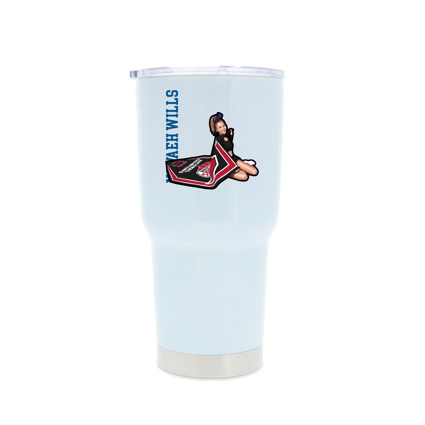 30oz Stainless Steel Tumbler — Name Vertical in White