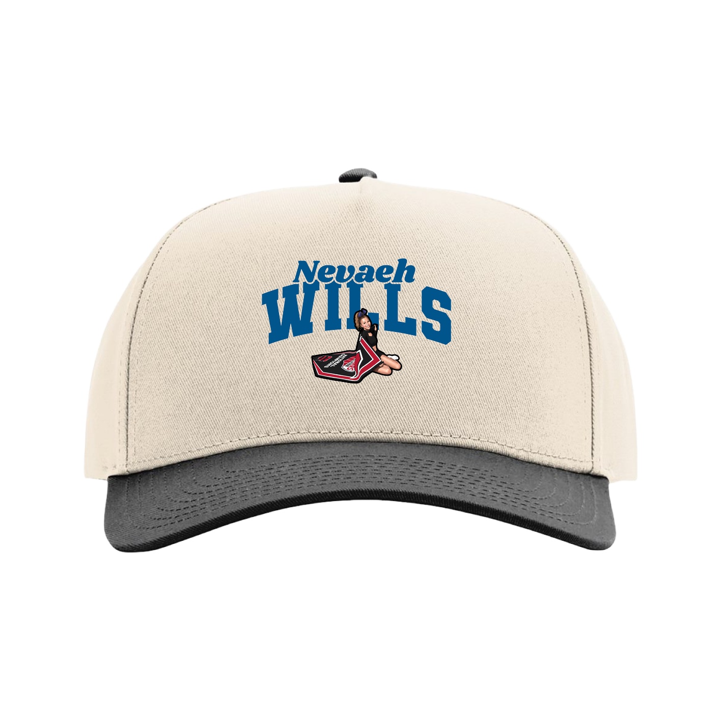 Full Fabric Five-Panel Champ Cap — Signature Arch in Cream/Black