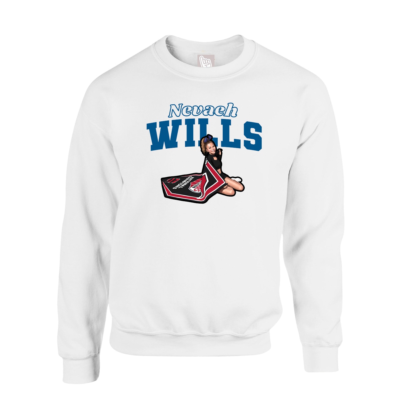 Fleece Crew — Name Arch in White