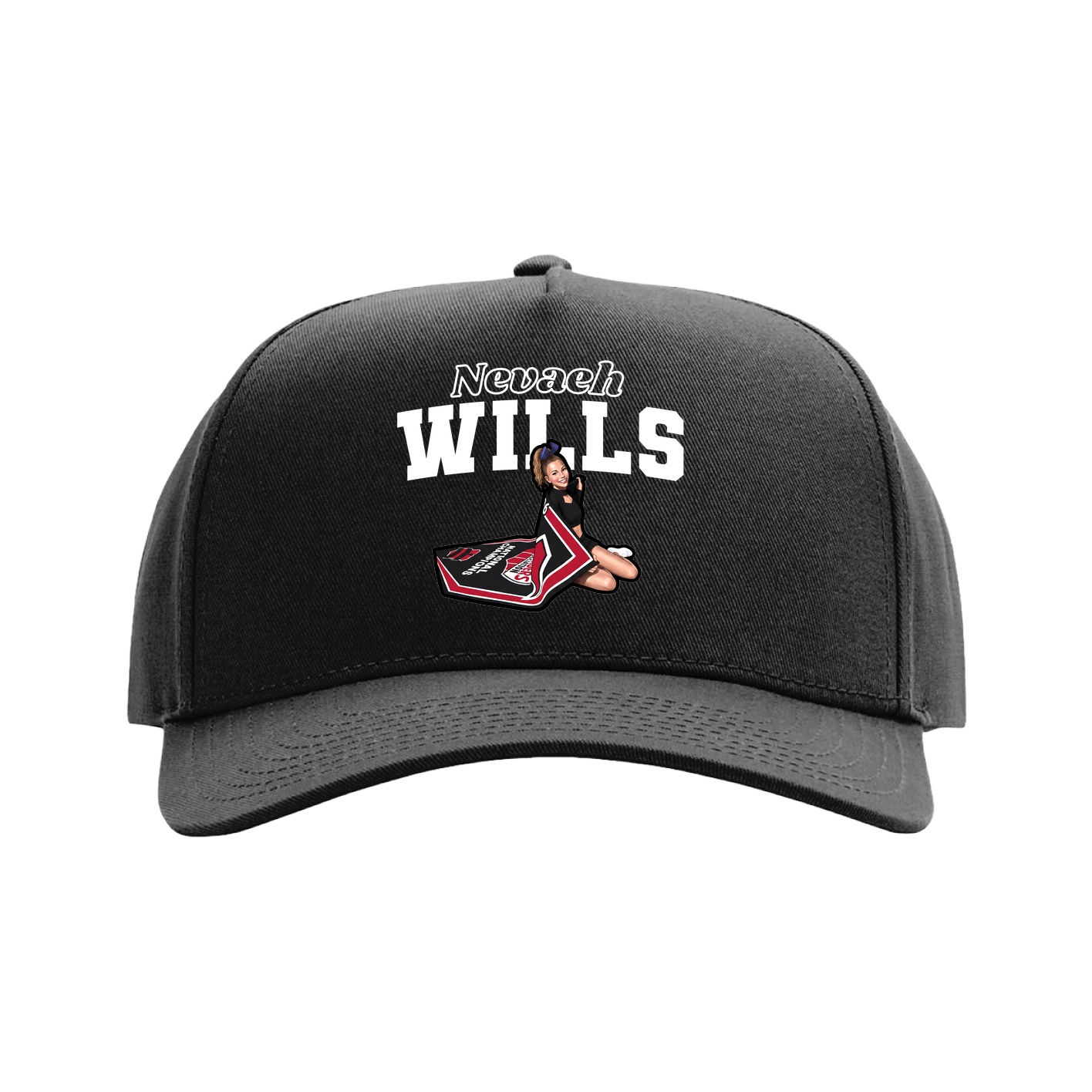 Full Fabric Five-Panel Champ Cap — Name Arch in Black
