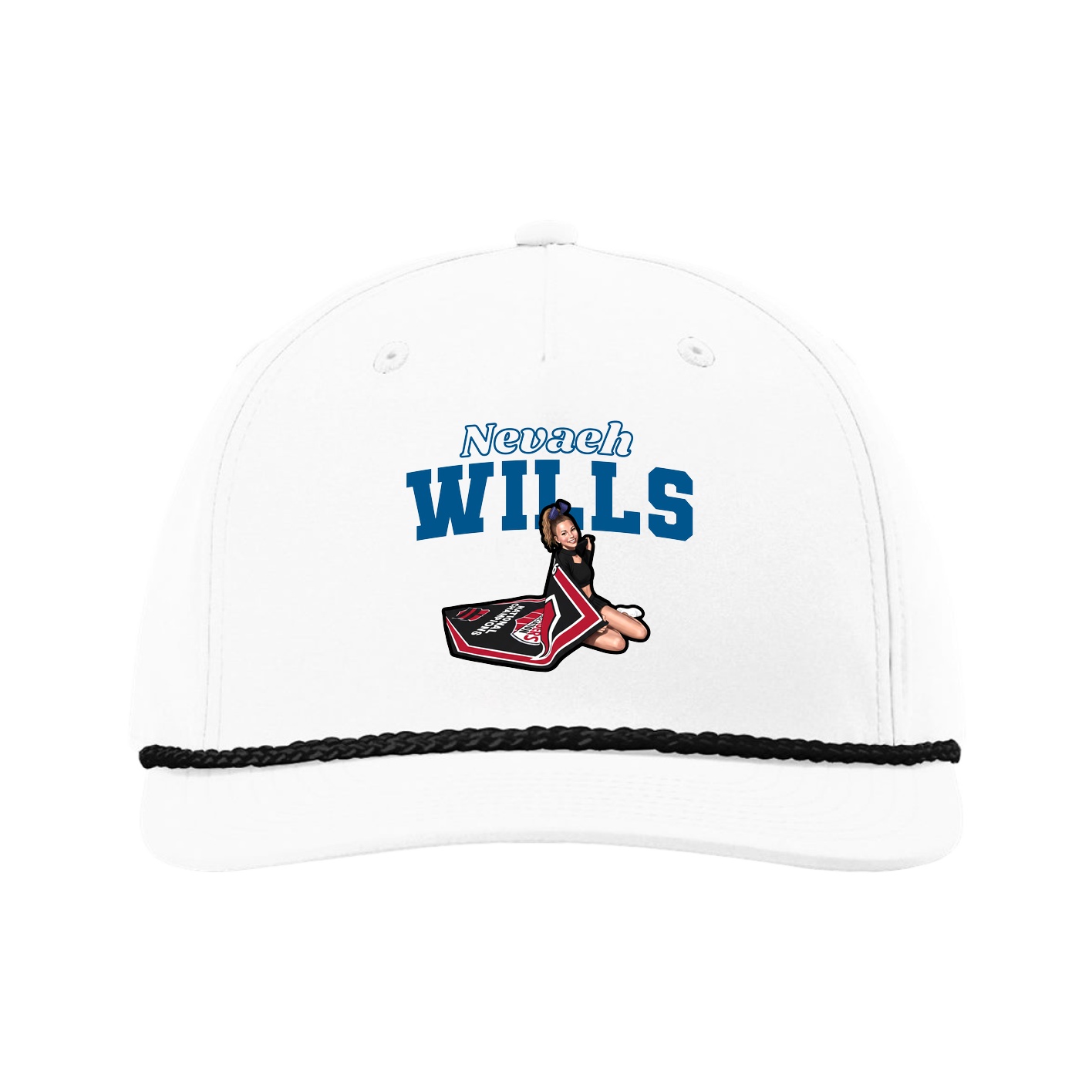 Five-Panel Classic Rope Cap — Name Arch in White