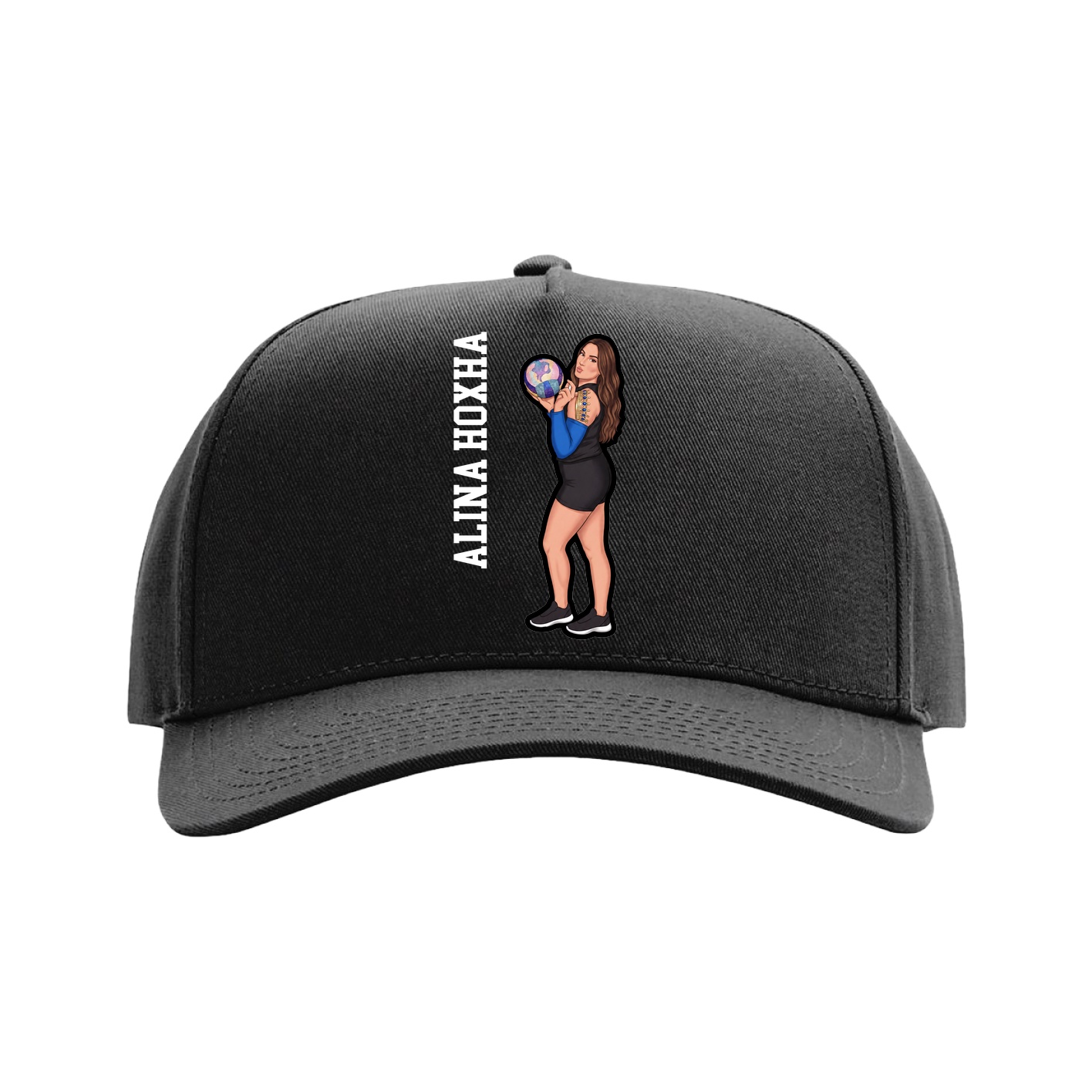 Full Fabric Five-Panel Champ Cap — Name Vertical in Black