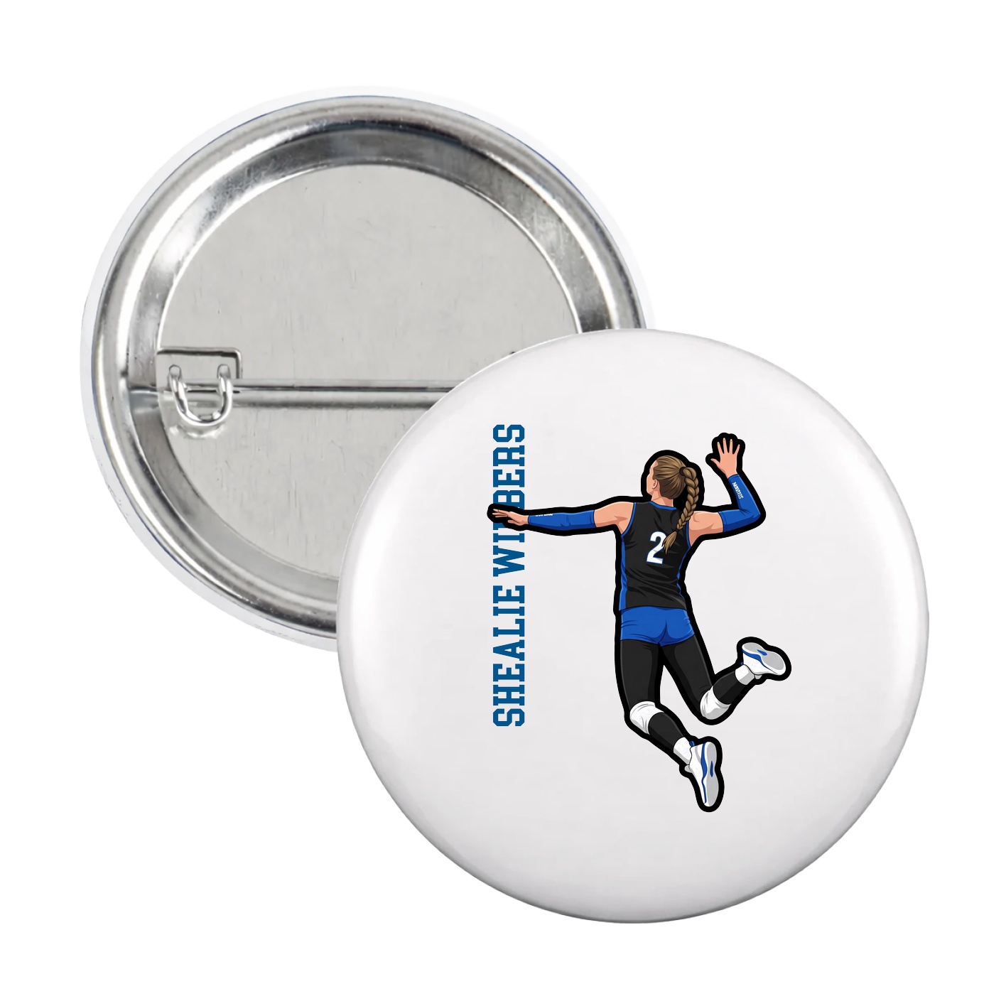 Game Day Button — Name Vertical in White