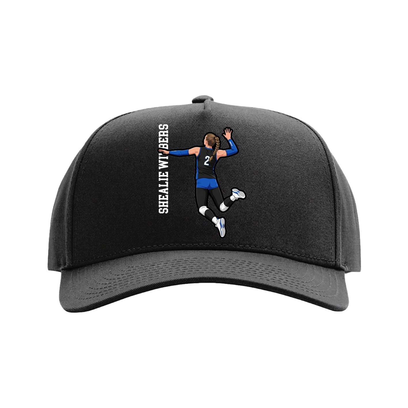 Full Fabric Five-Panel Champ Cap — Name Vertical in Black