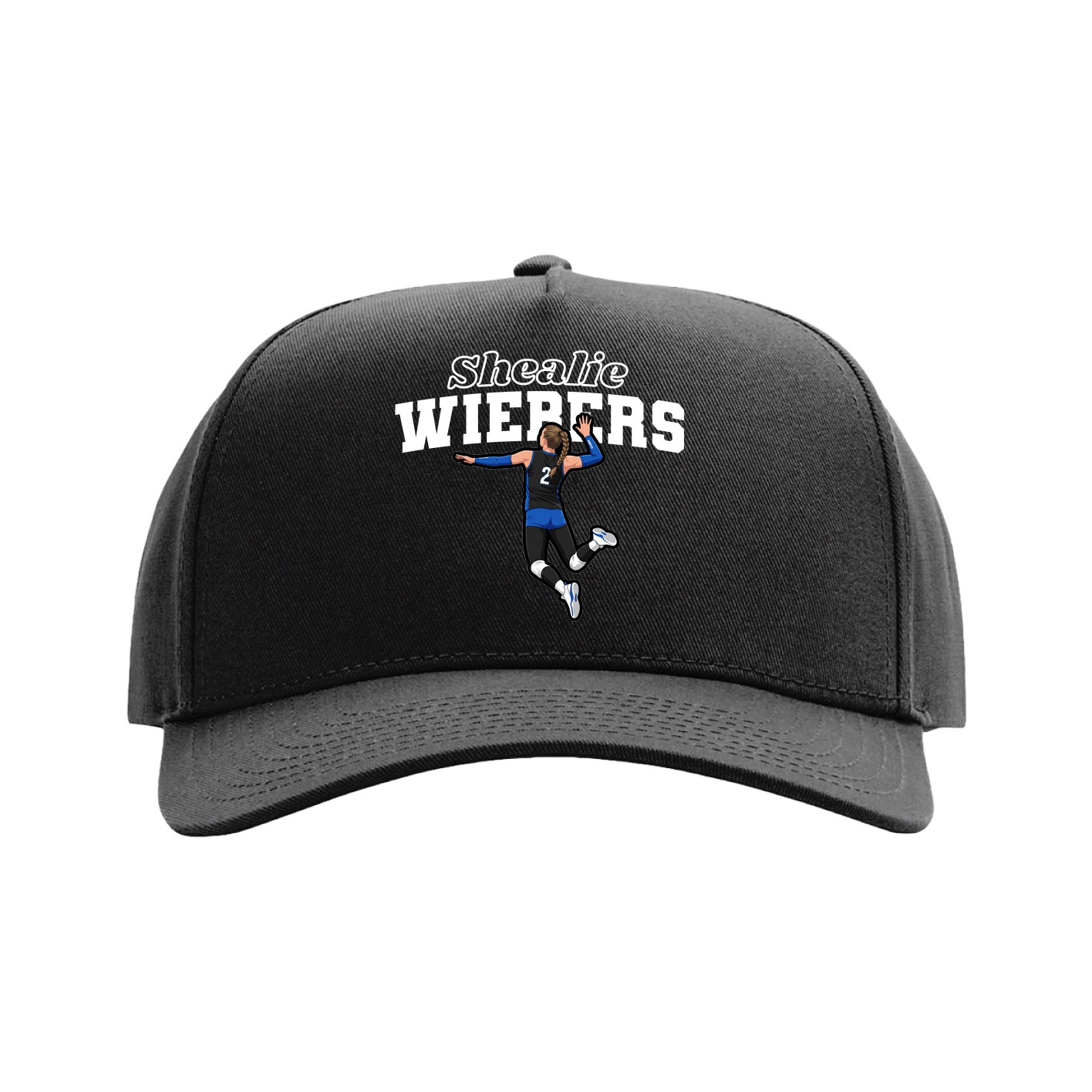 Full Fabric Five-Panel Champ Cap — Name Arch in Black