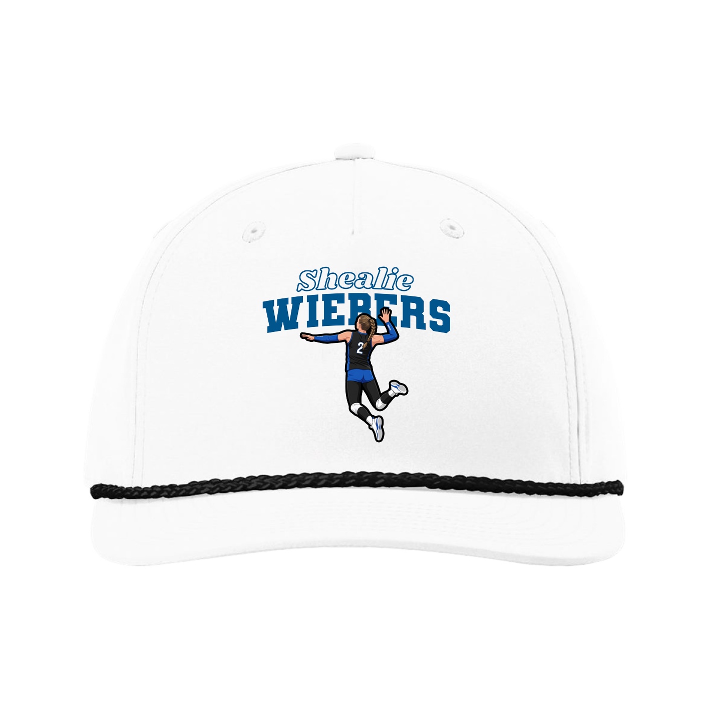 Five-Panel Classic Rope Cap — Name Arch in White