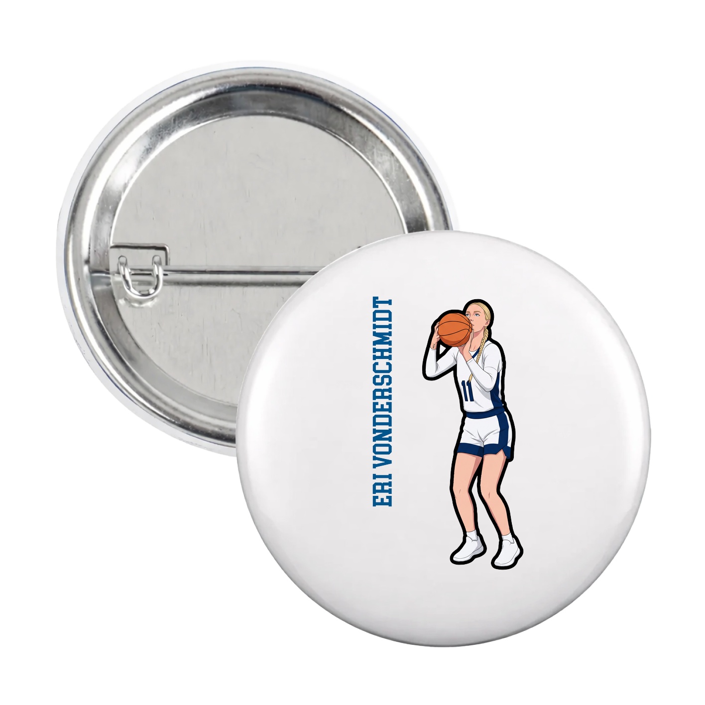 Game Day Button — Name Vertical in White