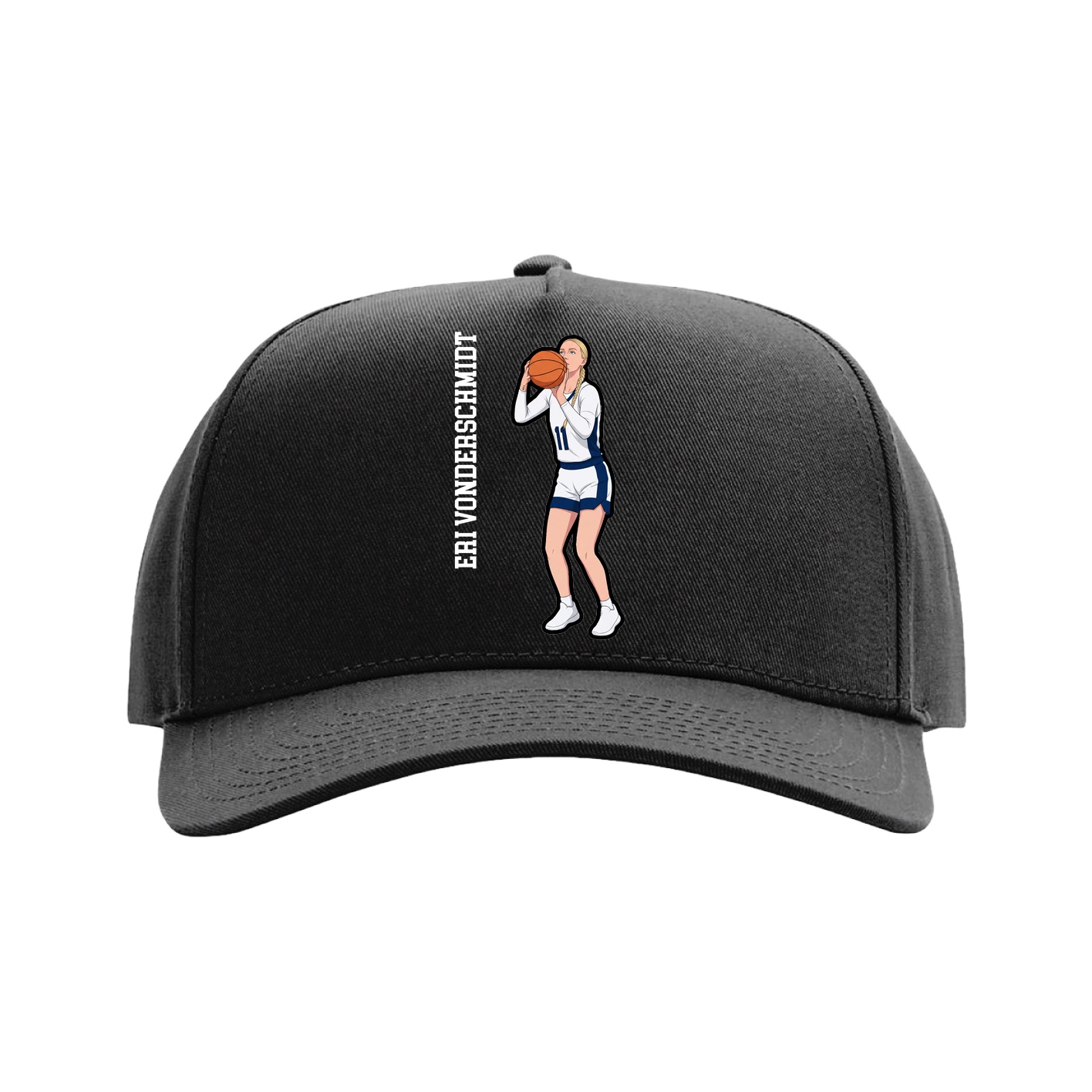Full Fabric Five-Panel Champ Cap — Name Vertical in Black