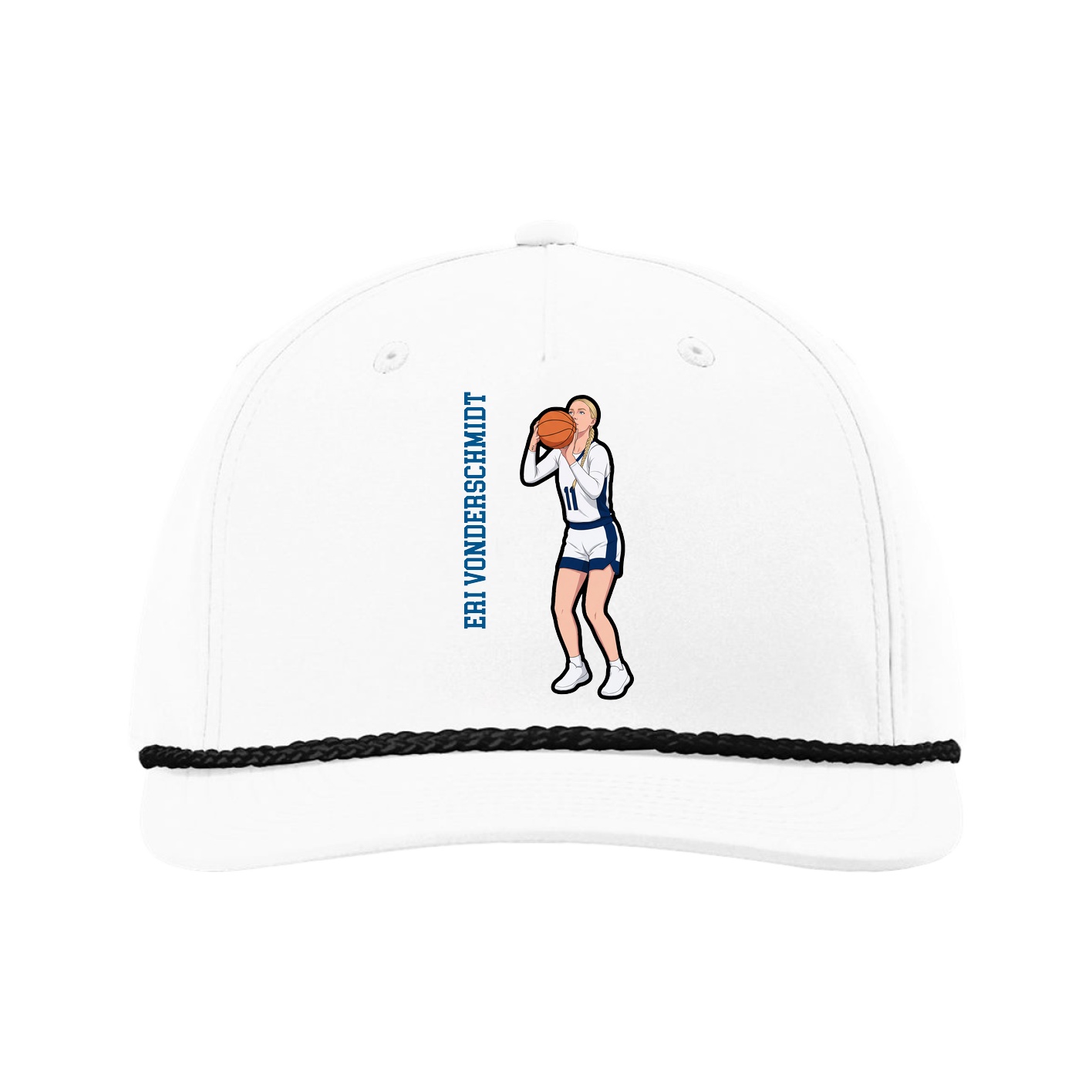 Five-Panel Classic Rope Cap — Name Vertical in White