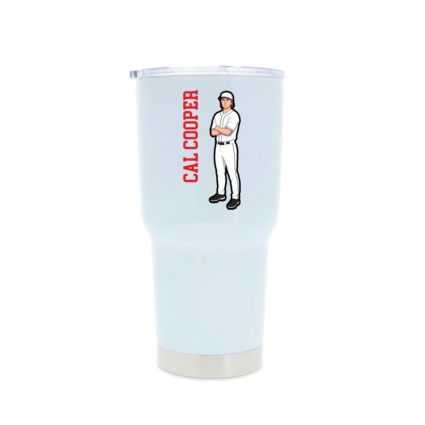 30oz Stainless Steel Tumbler — Name Vertical in White