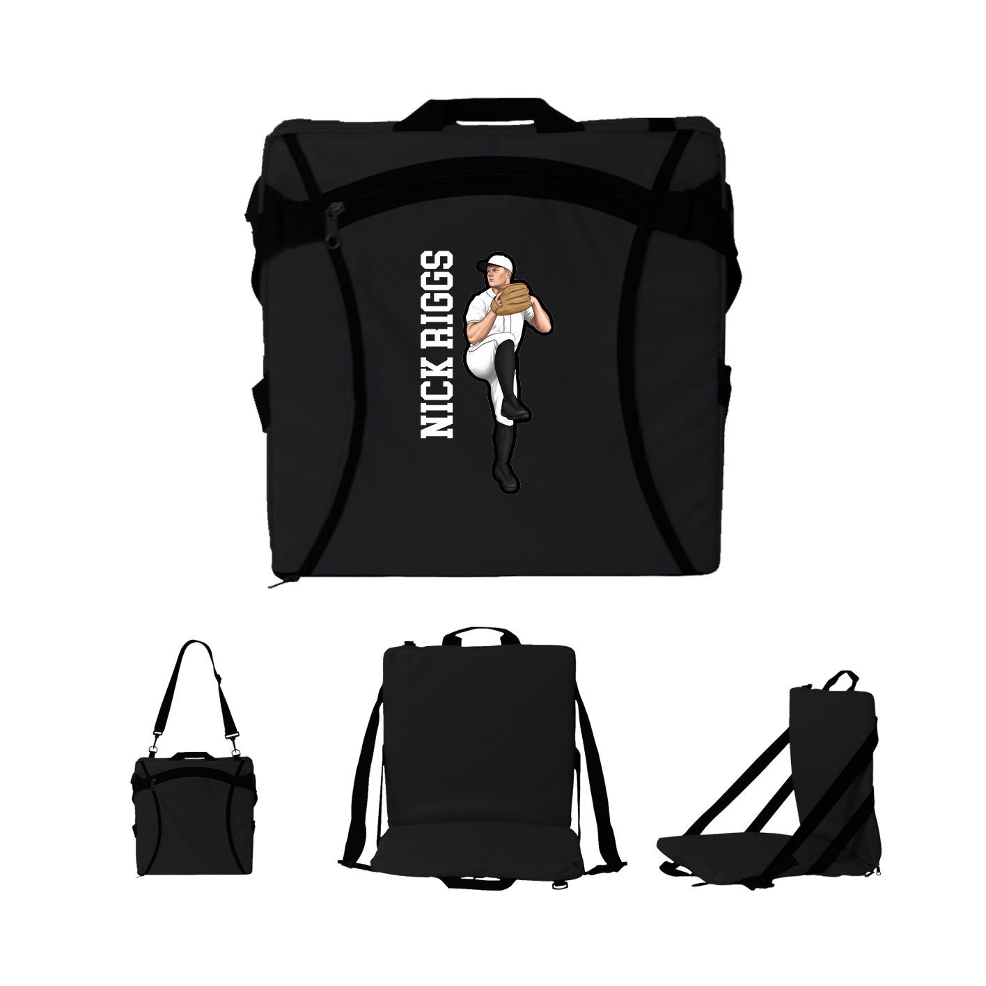 Folding Stadium Seat — Name Vertical in Black