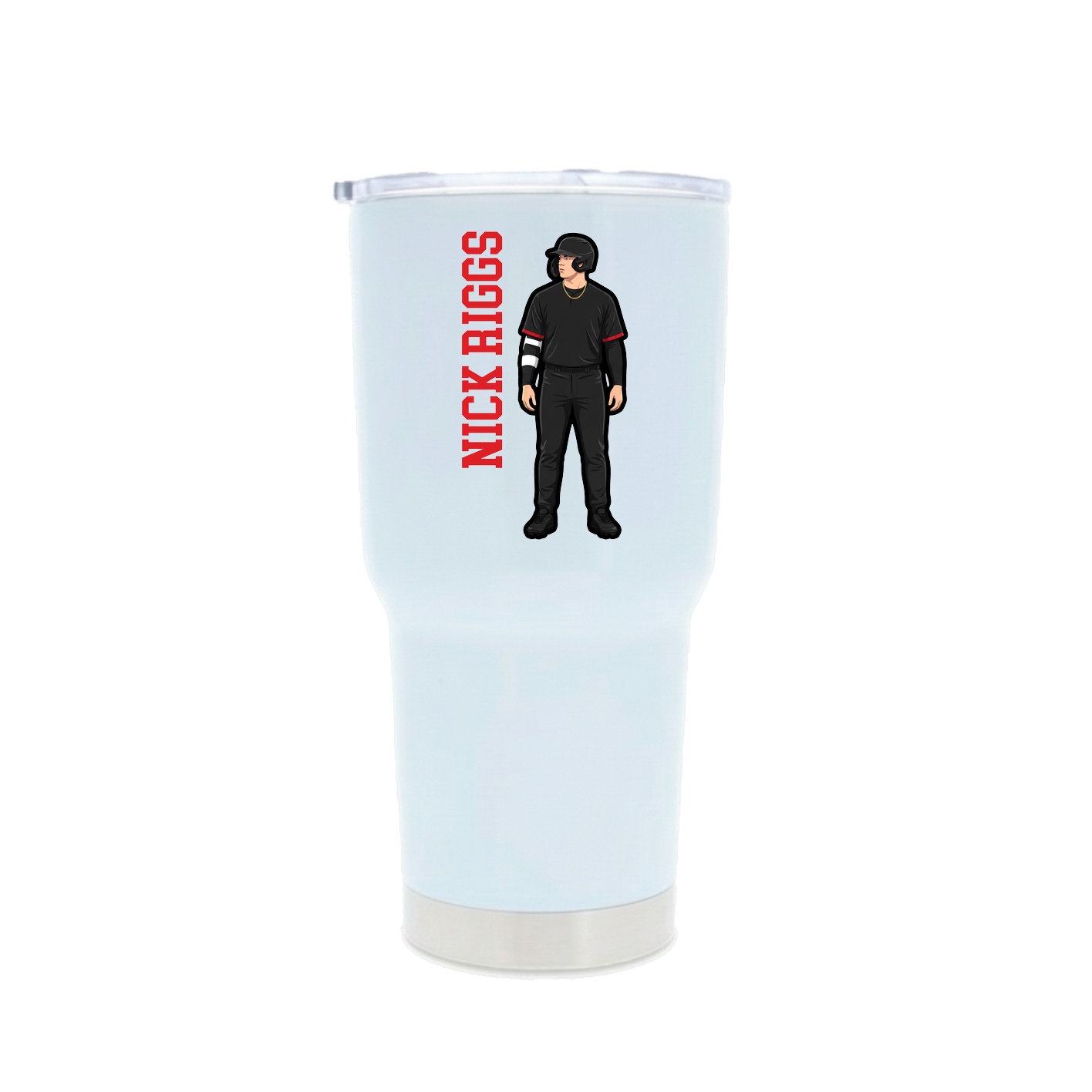 30oz Stainless Steel Tumbler — Name Vertical in White