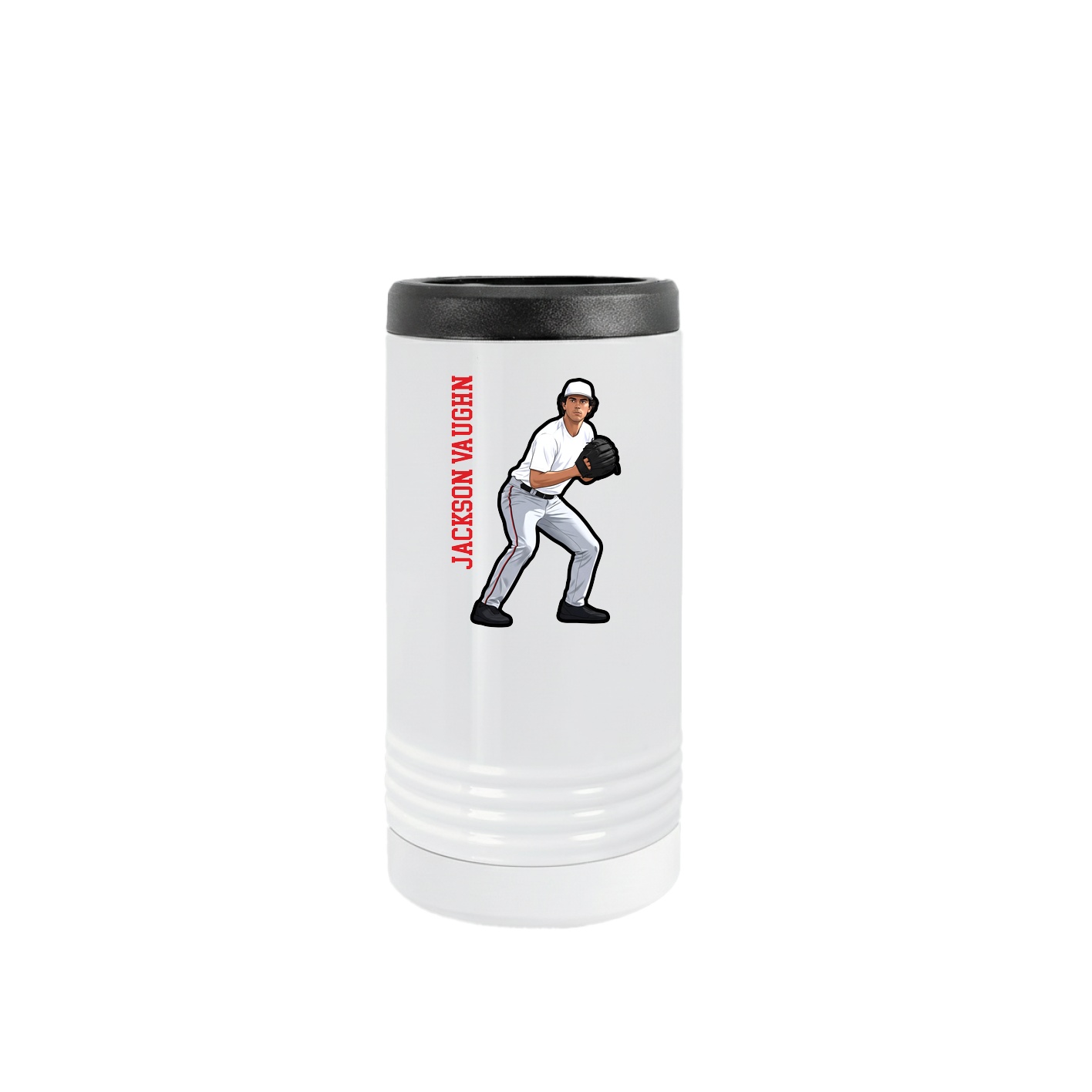 Slim Beverage Holder — Name Vertical in White