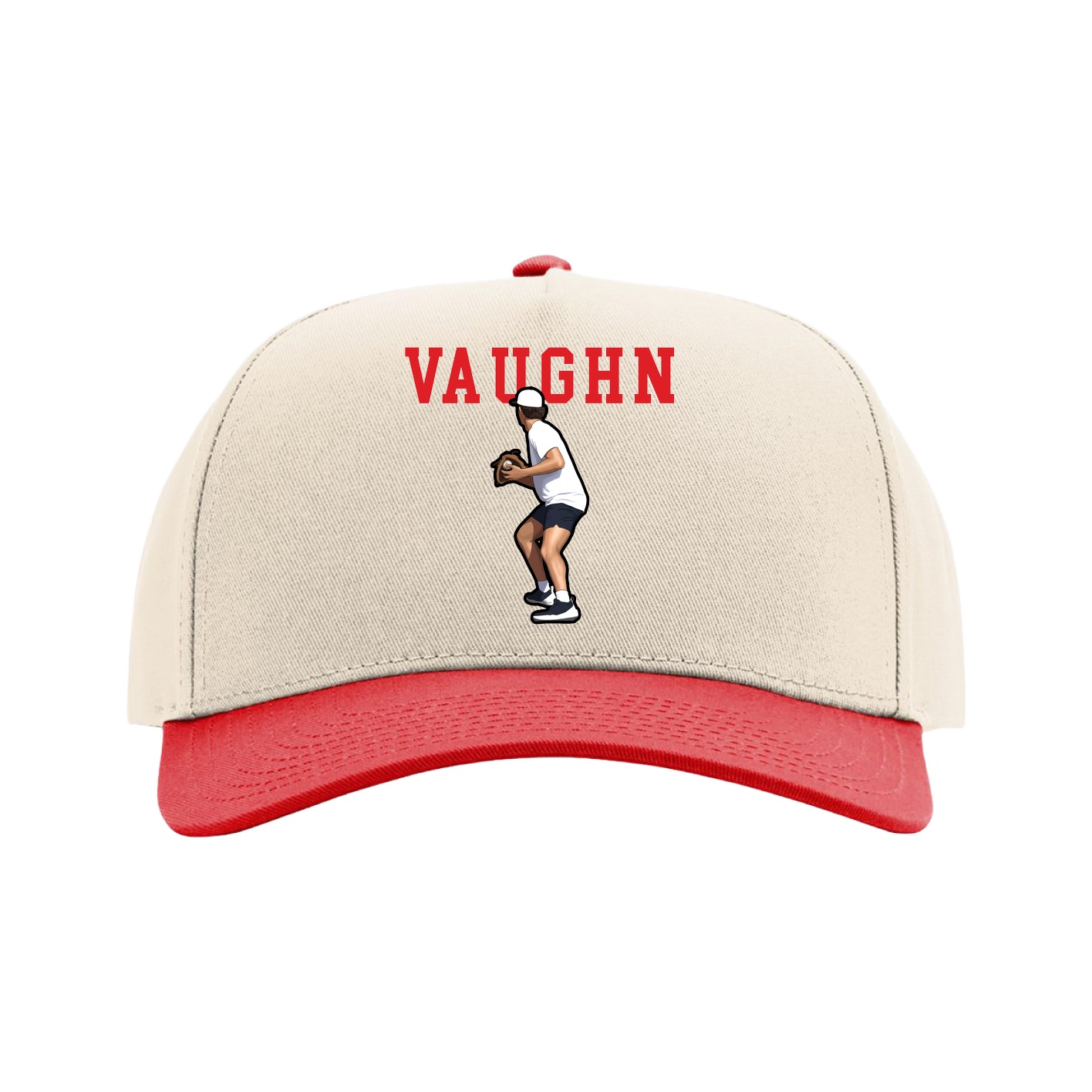 Full Fabric Five-Panel Champ Cap — Shirsey in Cream/Red