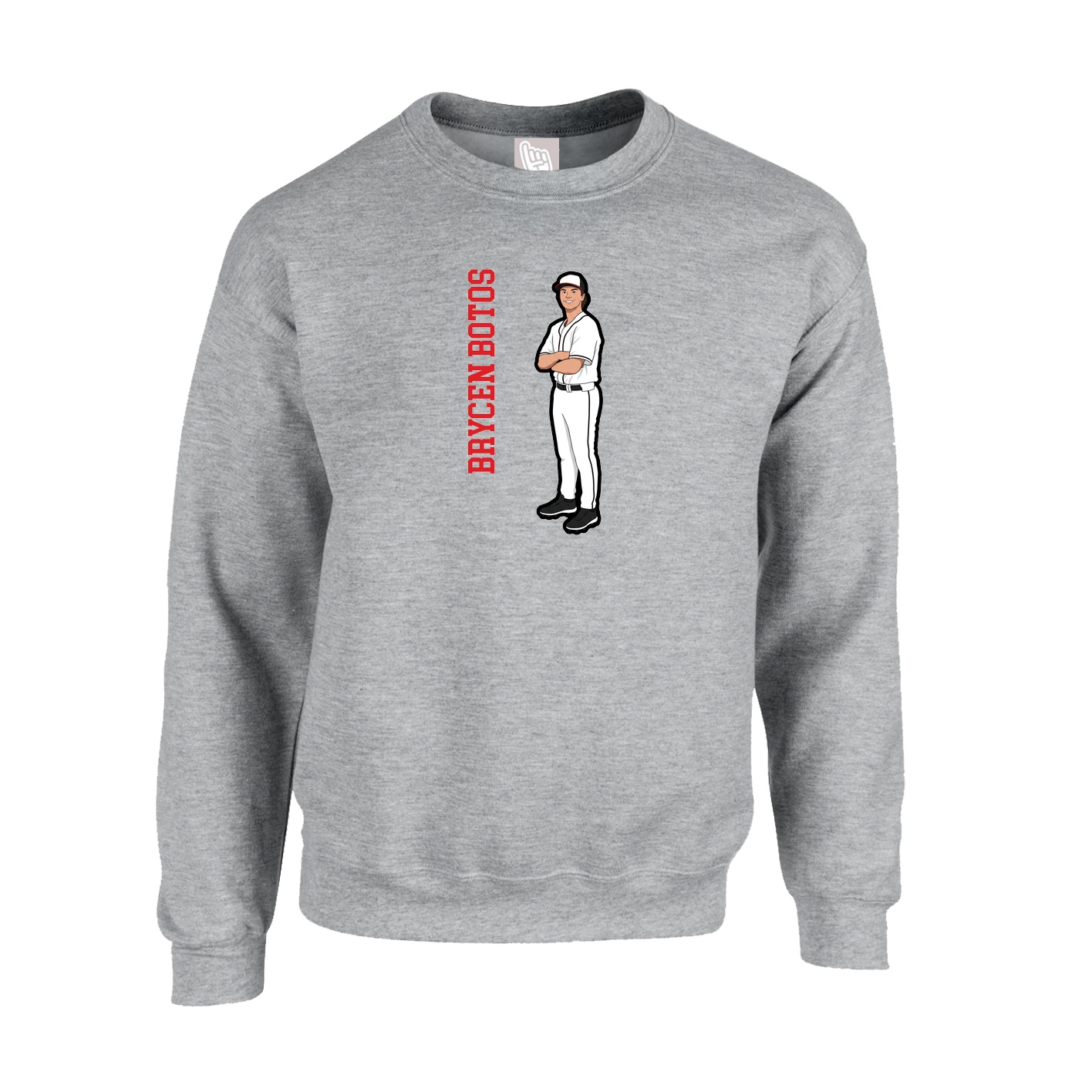 Fleece Crew — Name Vertical in Grey