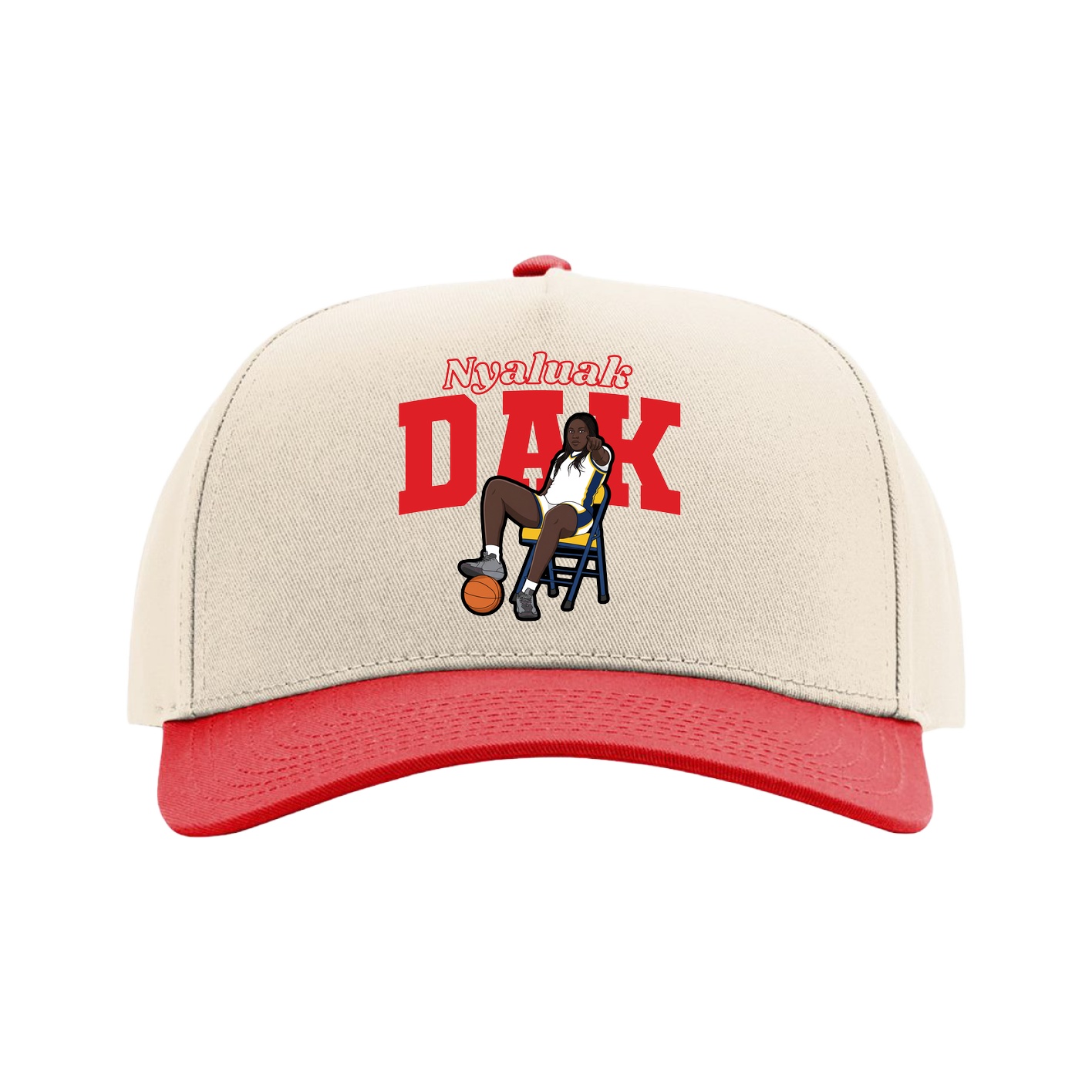 Full Fabric Five-Panel Champ Cap — Name Arch in Cream/Red
