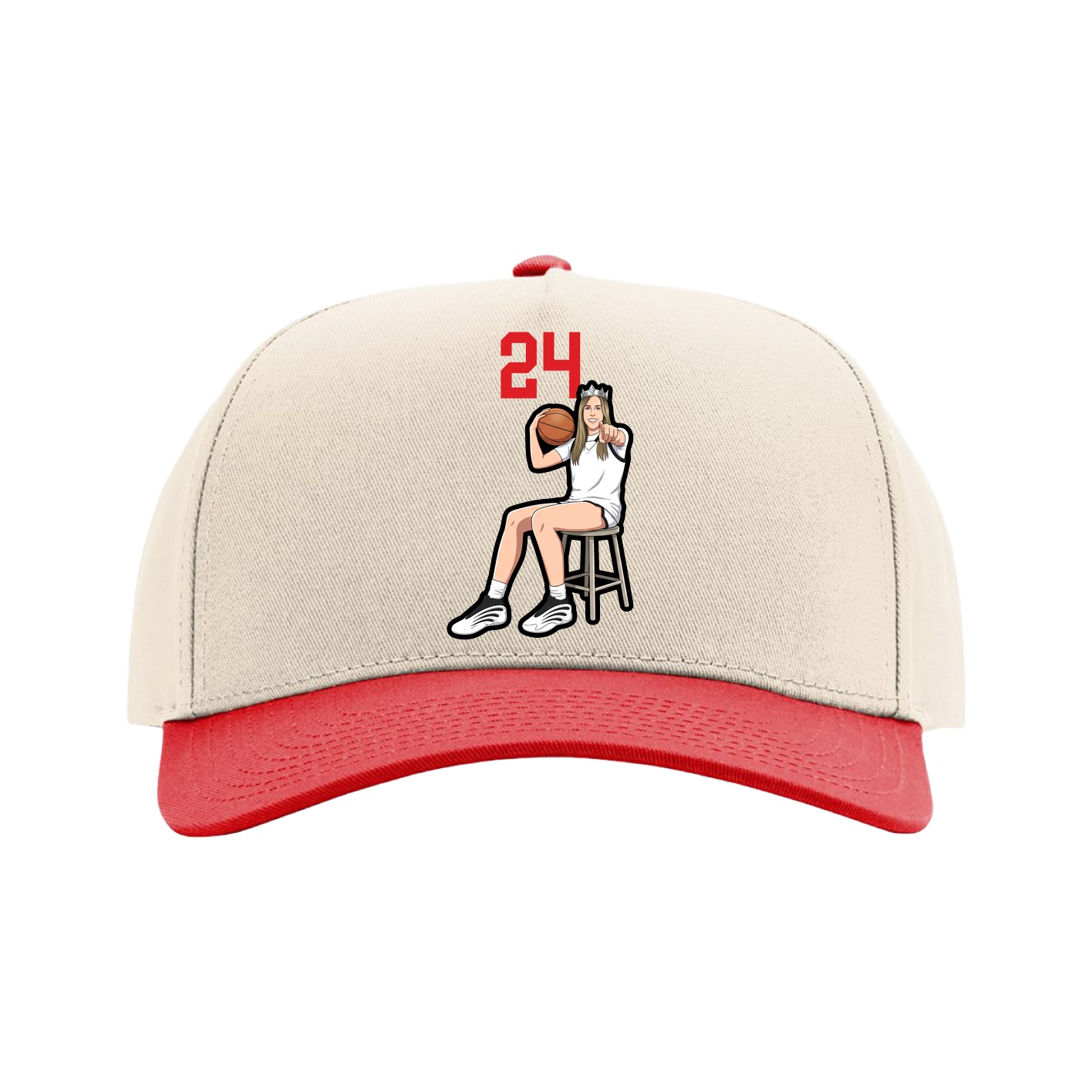 Full Fabric Five-Panel Champ Cap — Number Top in Cream/Red