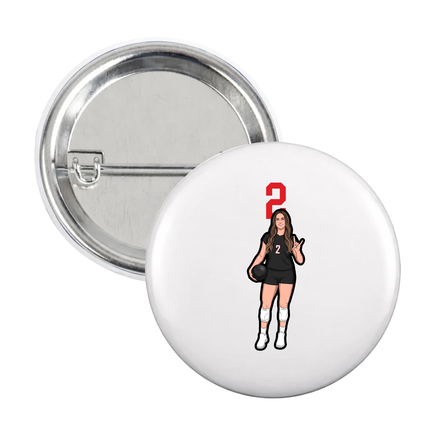 Game Day Button — Number Top in White