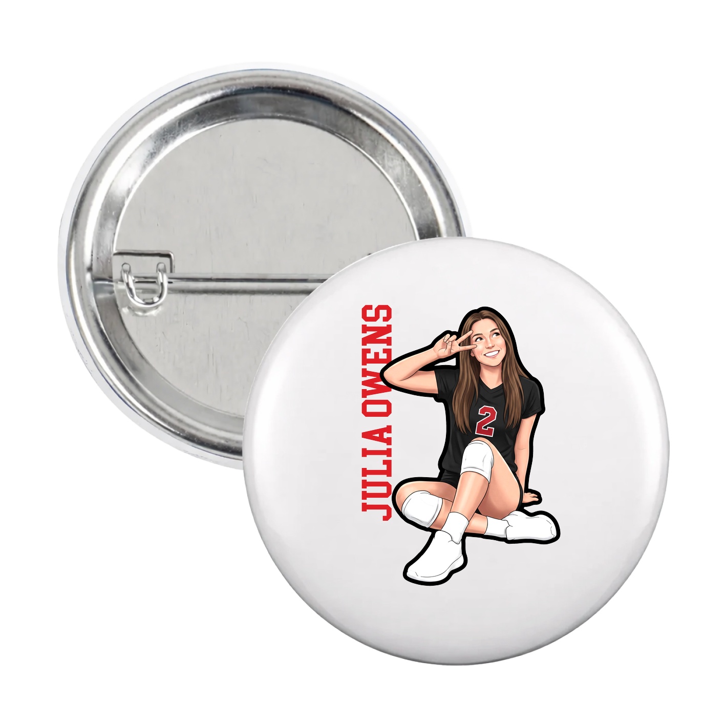 Game Day Button — Name Vertical in White