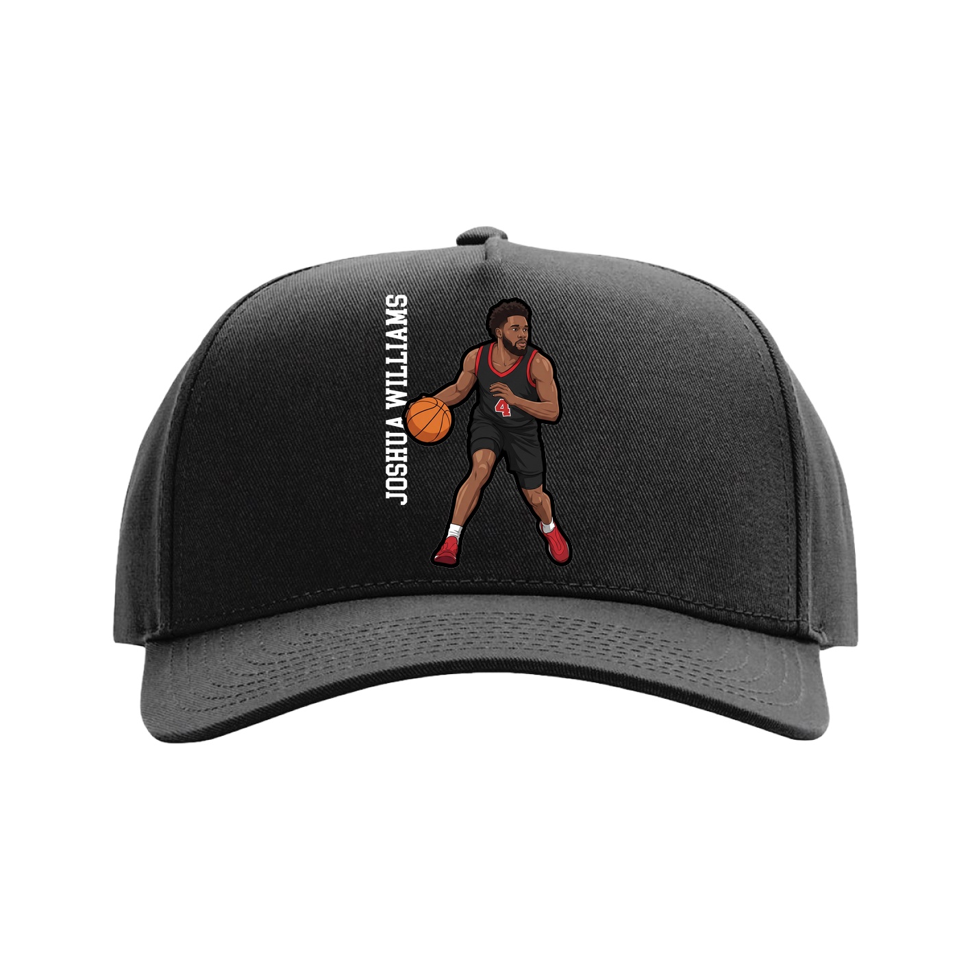 Full Fabric Five-Panel Champ Cap — Name Vertical in Black