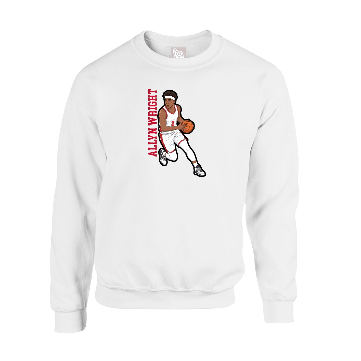 Fleece Crew — Name Vertical in White