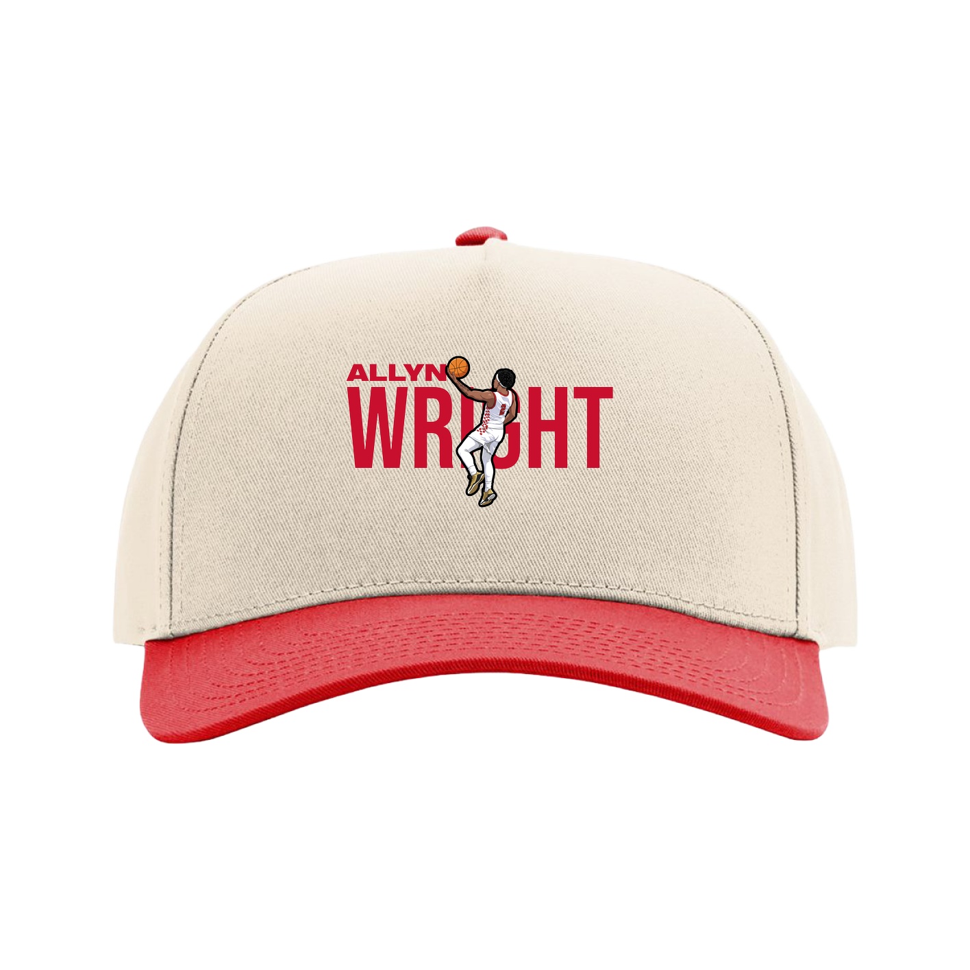 Full Fabric Five-Panel Champ Cap — Player Name in Cream/Red
