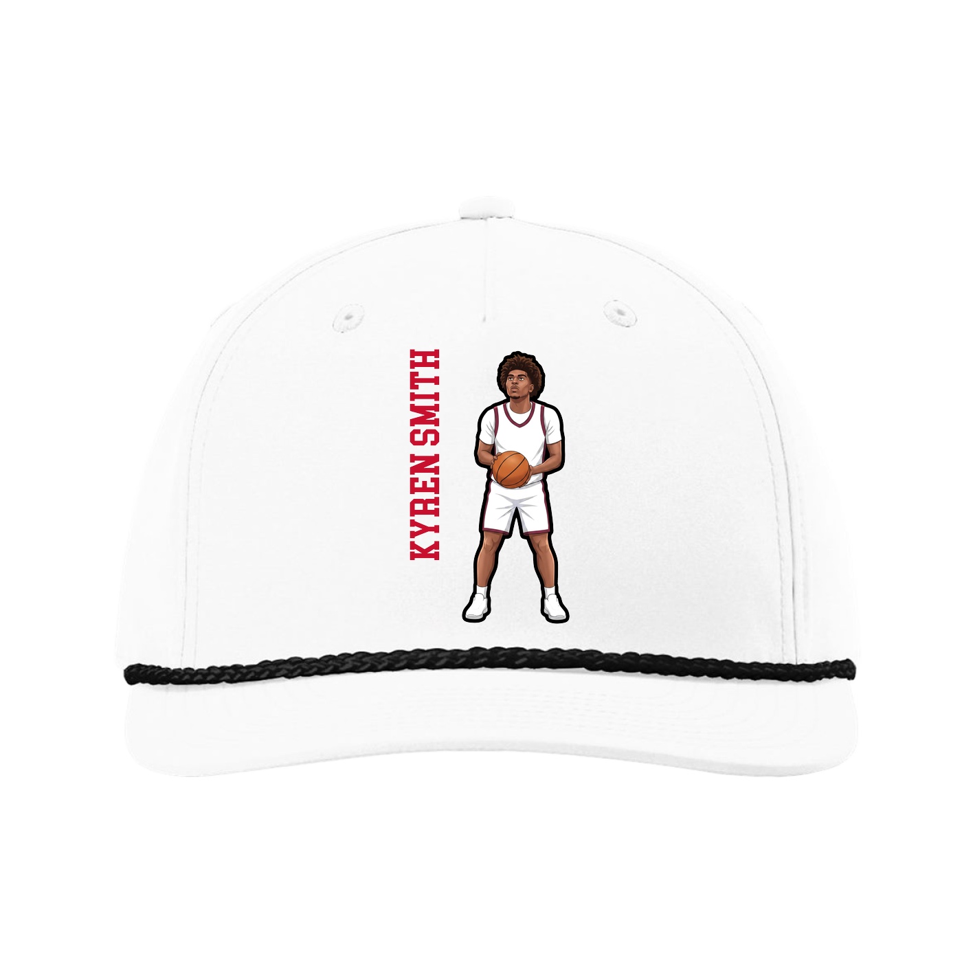 Five-Panel Classic Rope Cap — Name Vertical in White