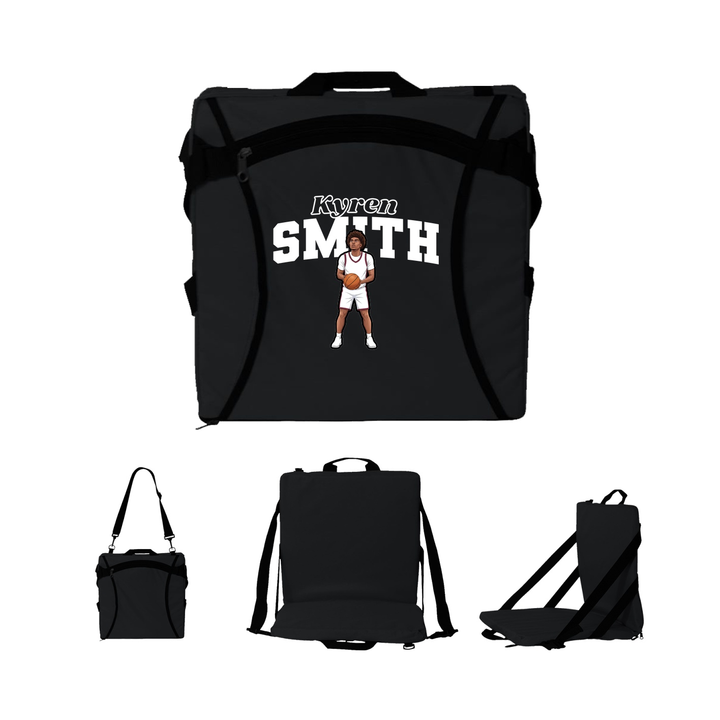 Folding Stadium Seat — Name Arch in Black