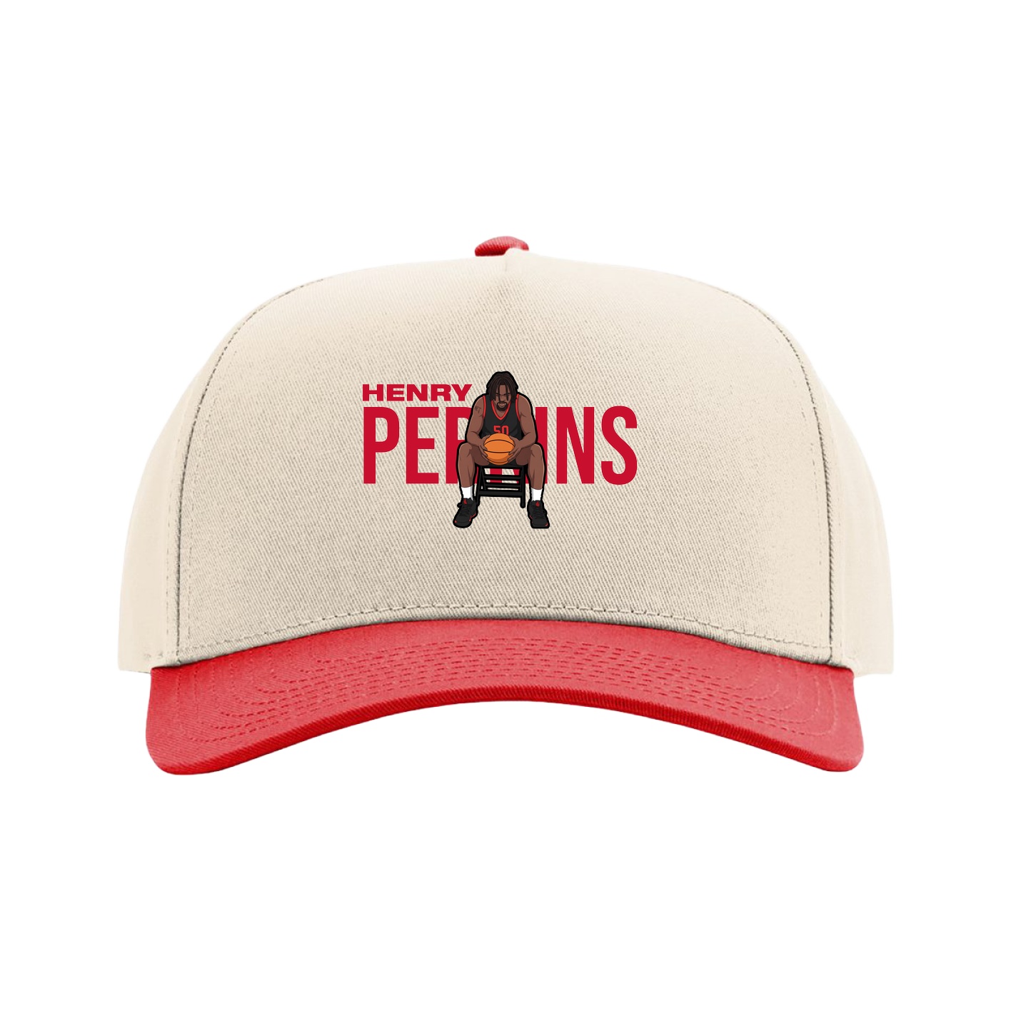 Full Fabric Five-Panel Champ Cap — Player Name in Cream/Red