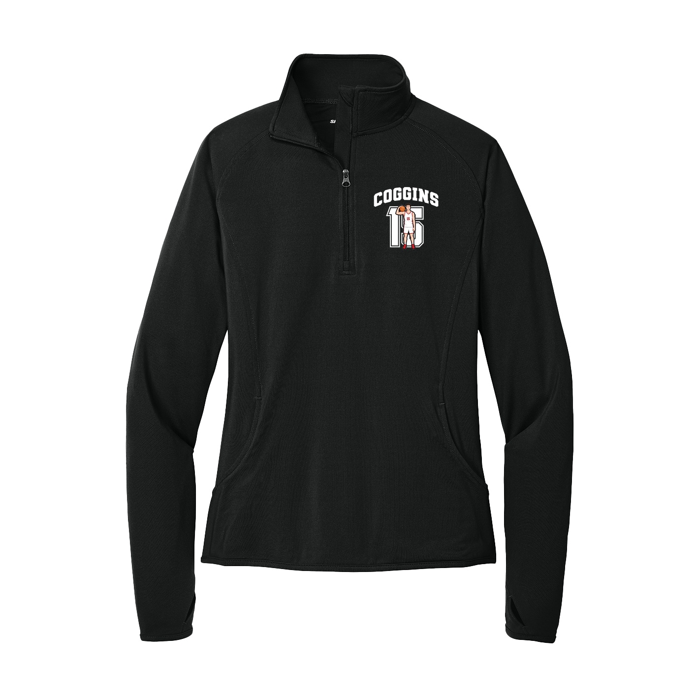Women's Q-Zip Pullover — Number in Black