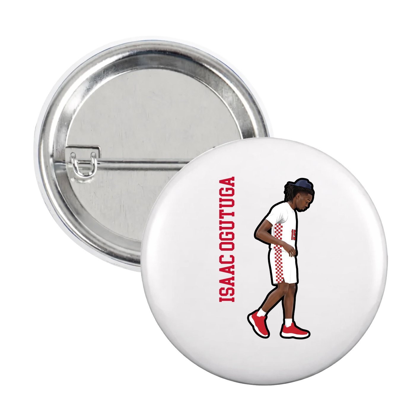 Game Day Button — Name Vertical in White