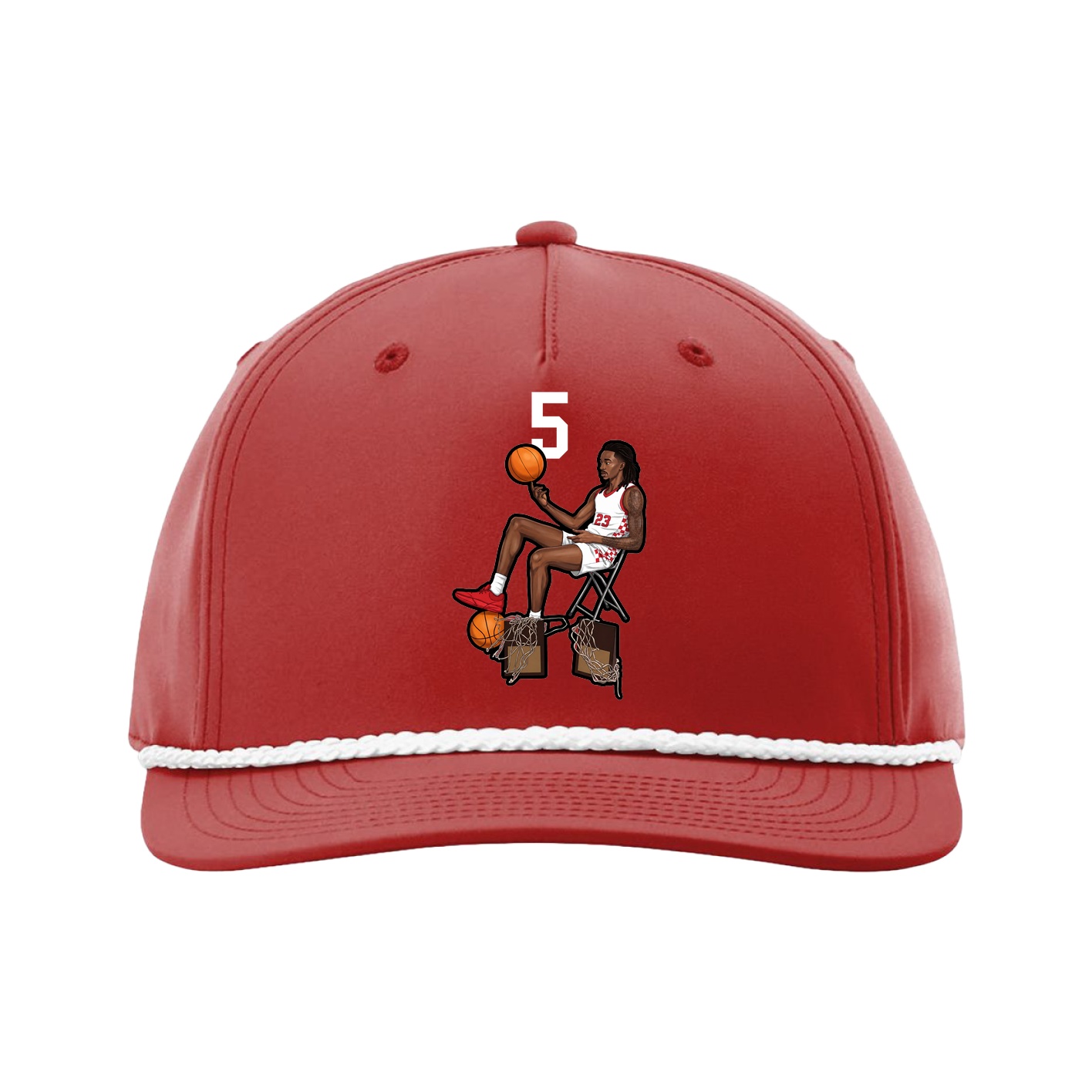 Five-Panel Classic Rope Cap — Number Top in Red