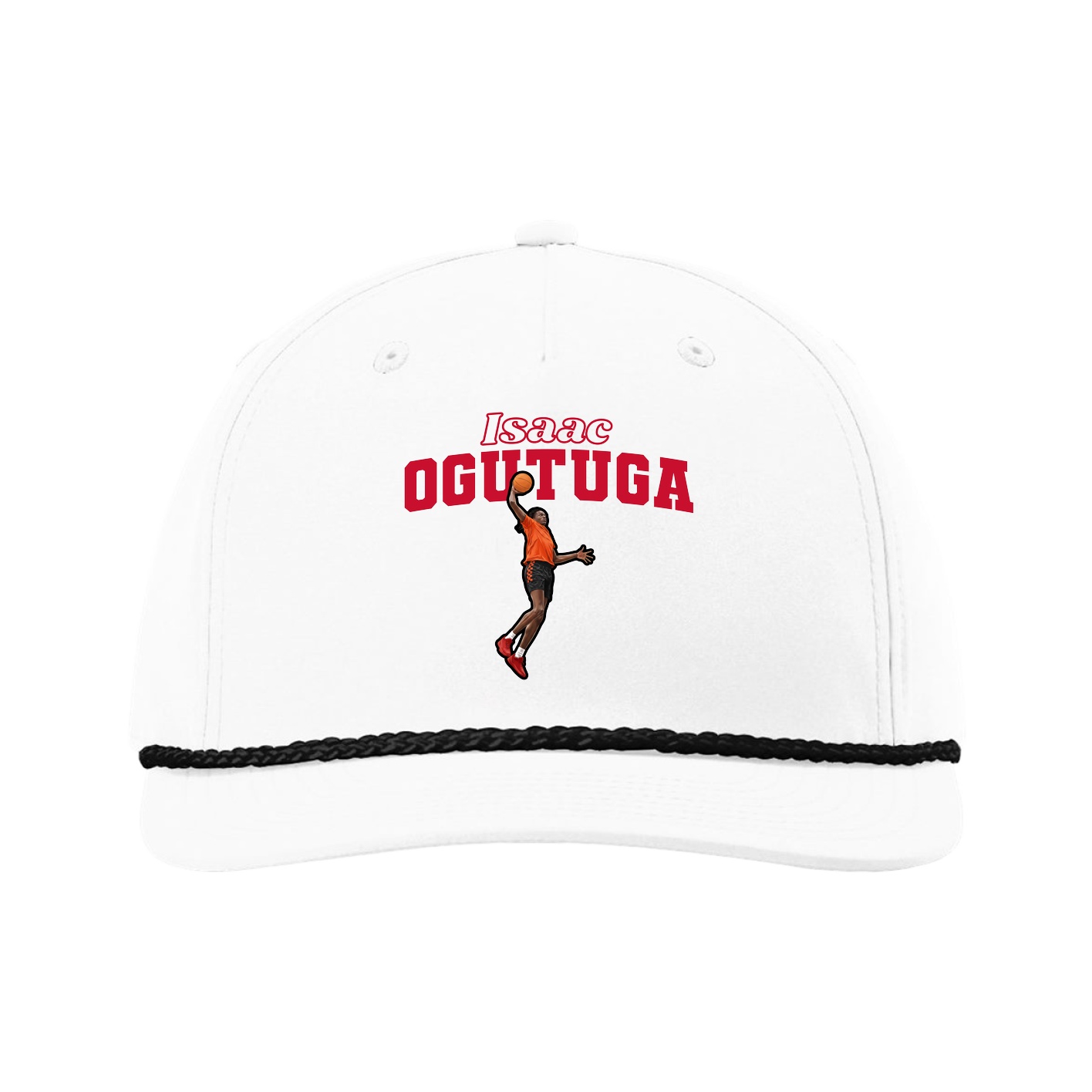 Five-Panel Classic Rope Cap — Name Arch in White