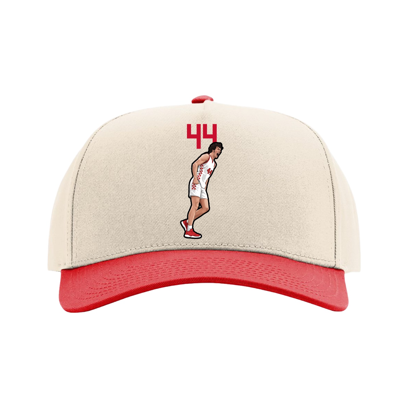 Full Fabric Five-Panel Champ Cap — Number Top in Cream/Red