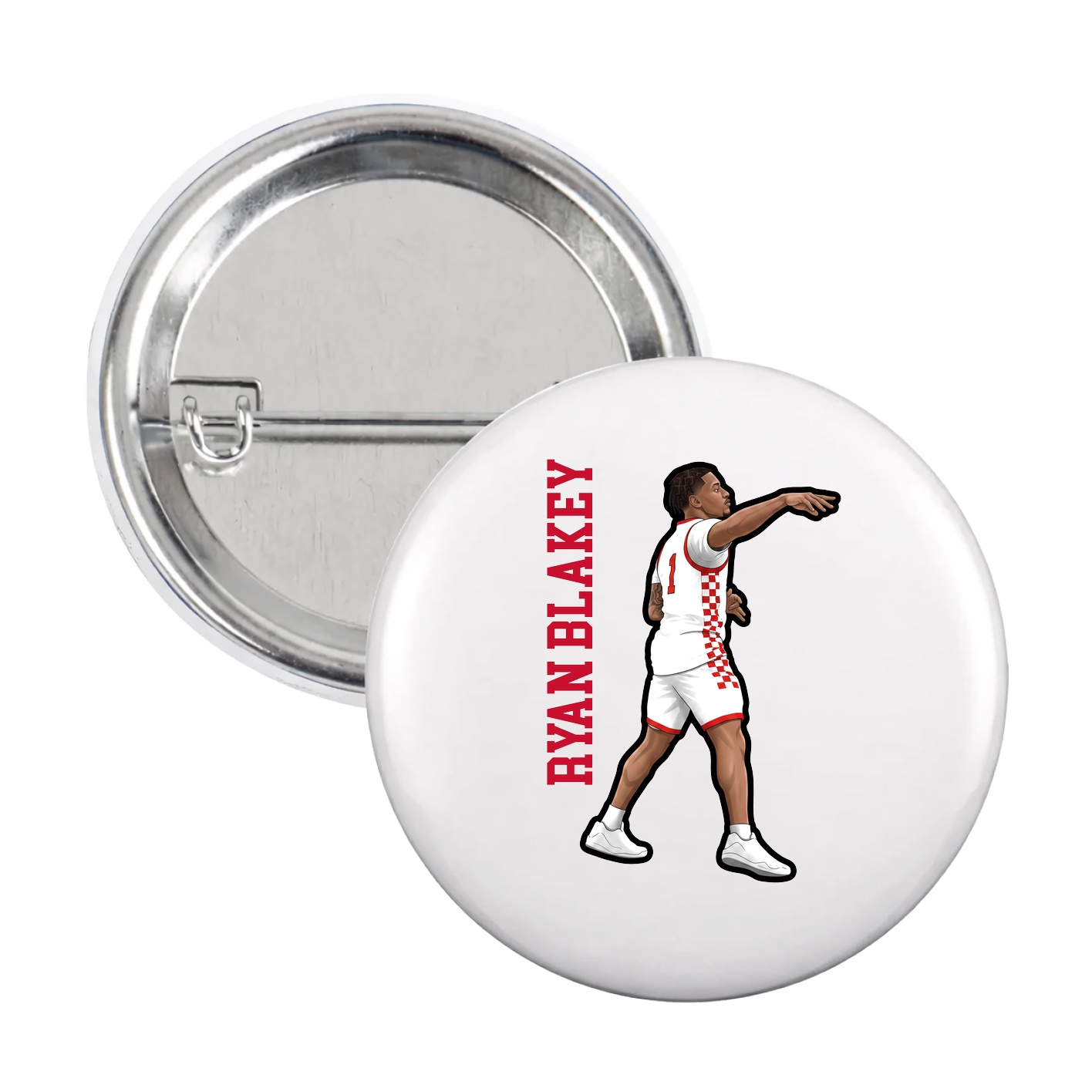 Game Day Button — Name Vertical in White
