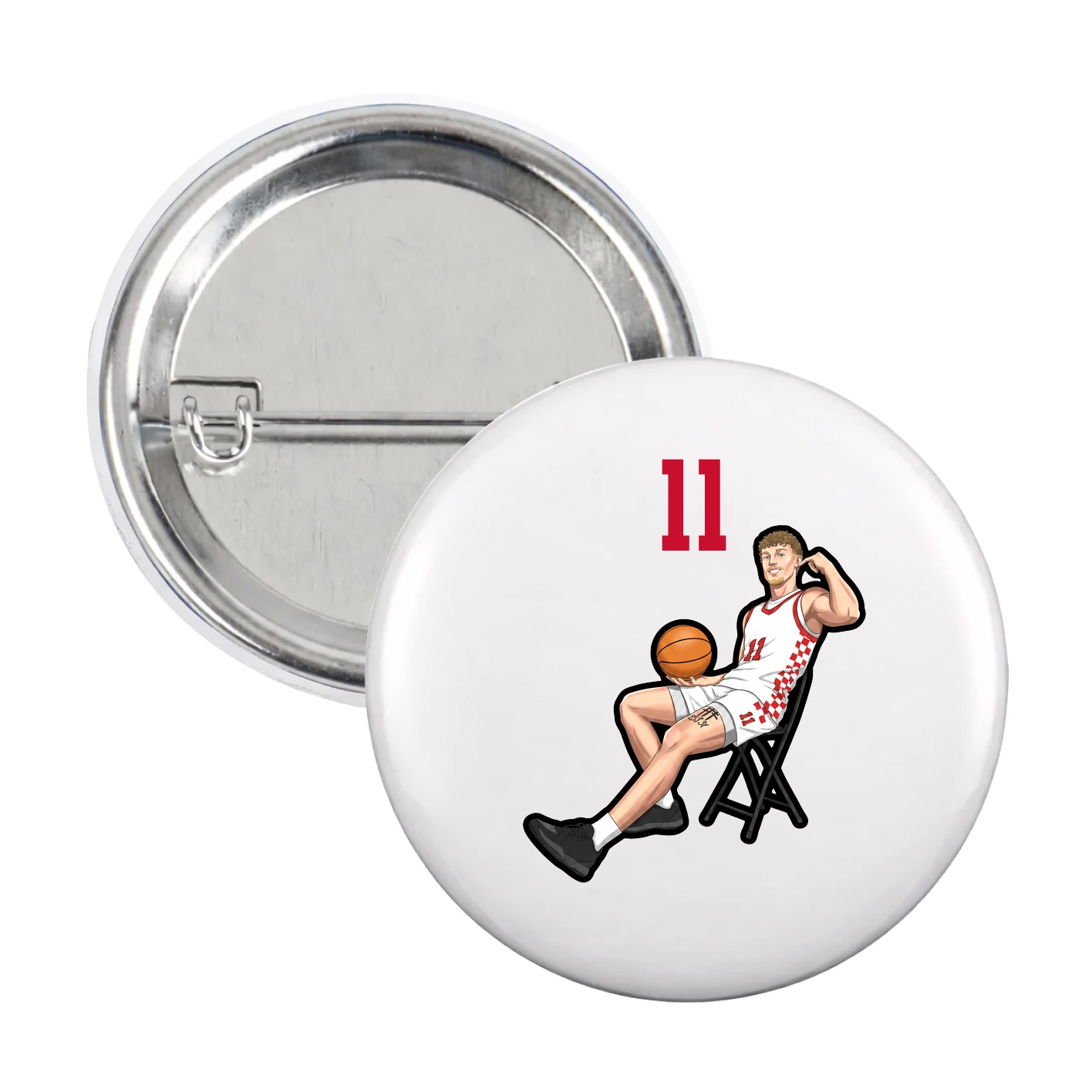 Game Day Button — Number Top in White