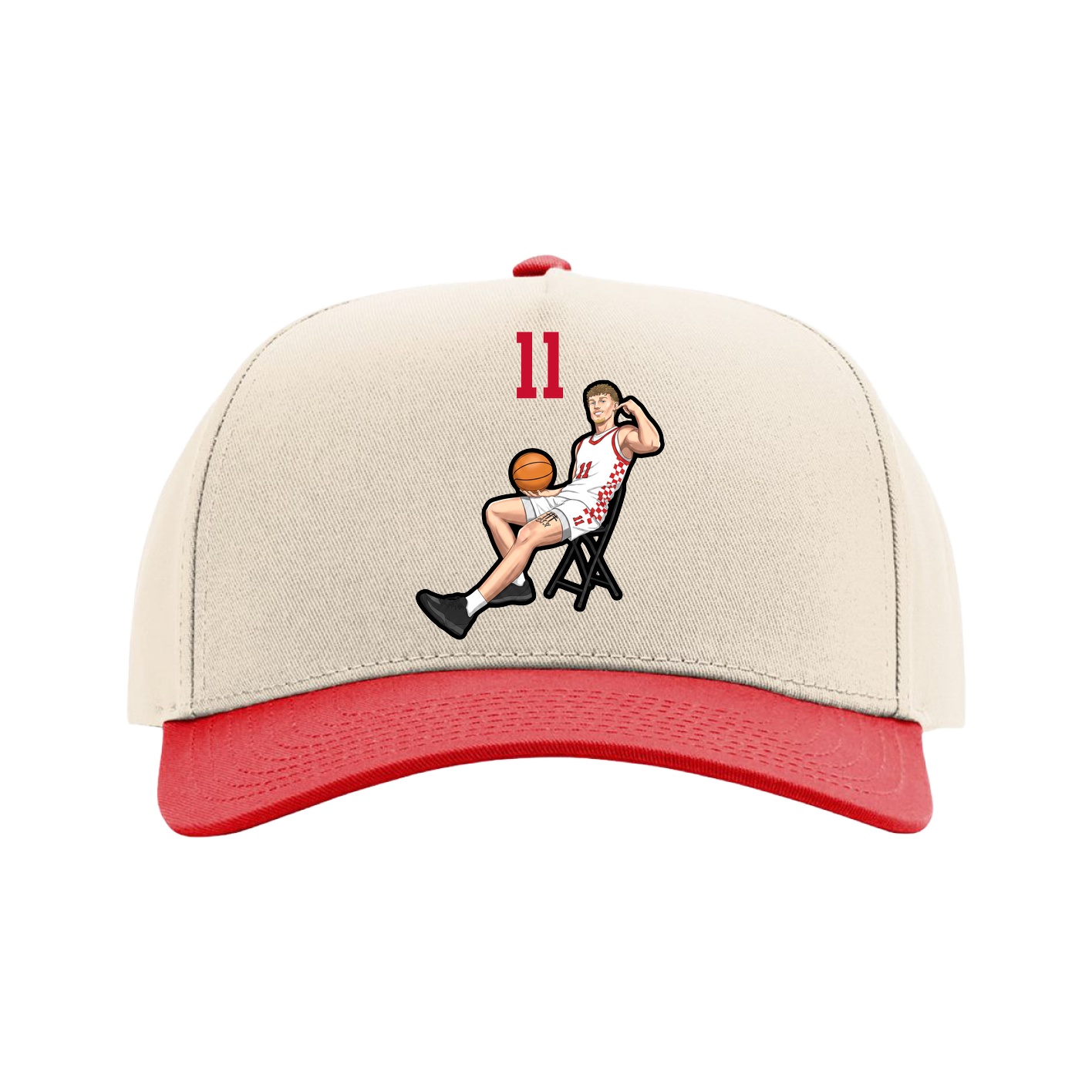 Full Fabric Five-Panel Champ Cap — Number Top in Cream/Red