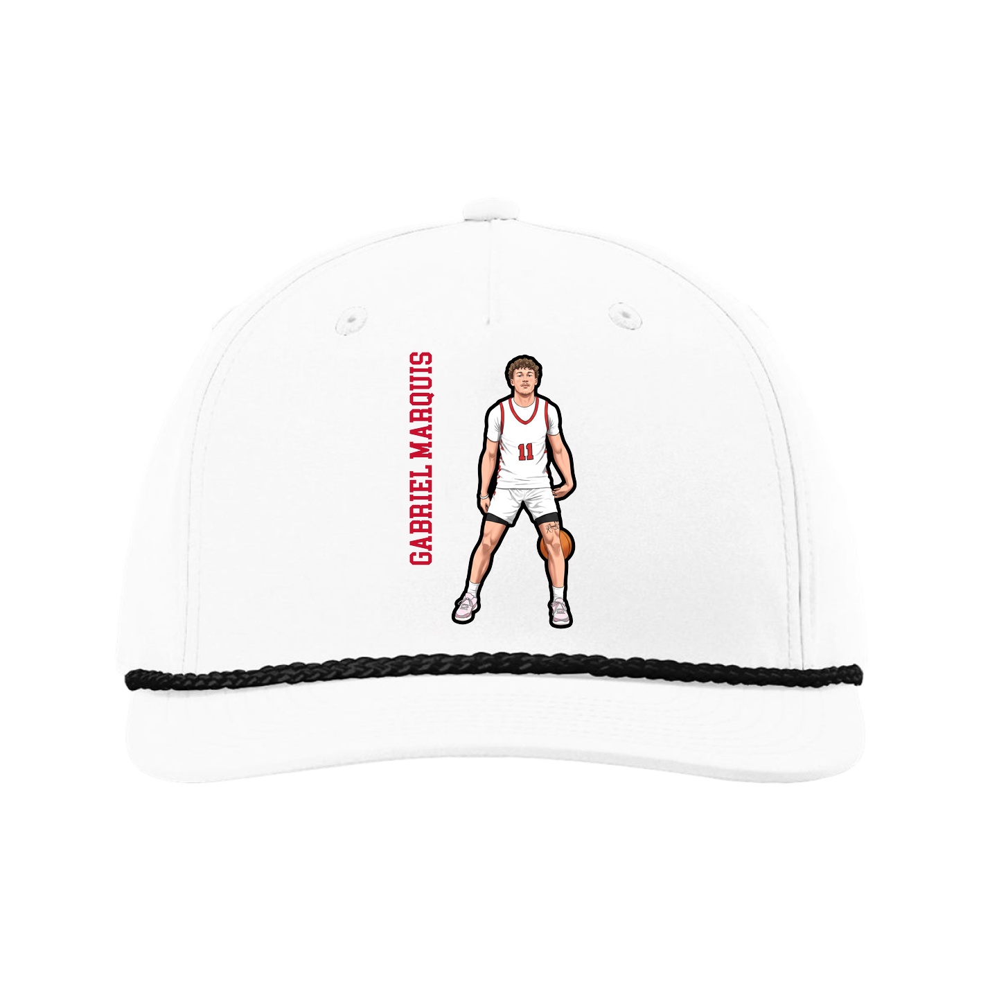 Five-Panel Classic Rope Cap — Name Vertical in White