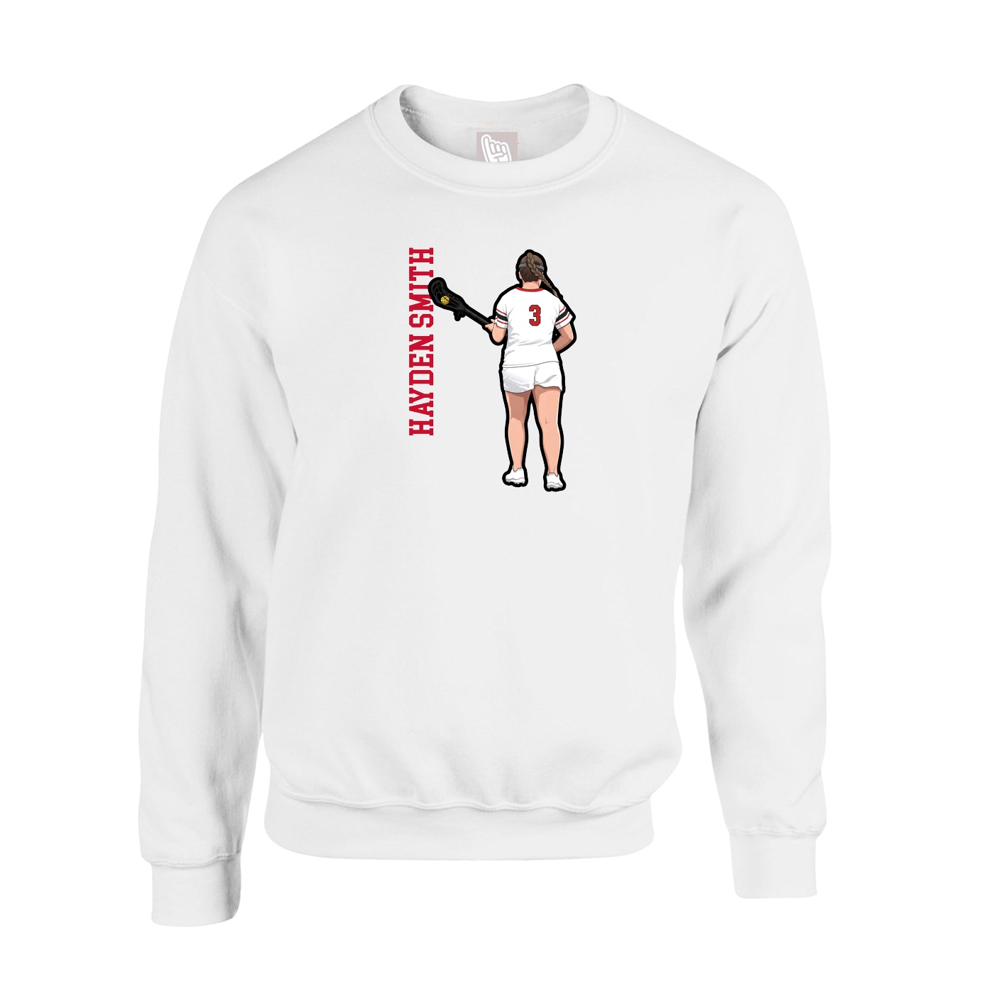 Fleece Crew — Name Vertical in White