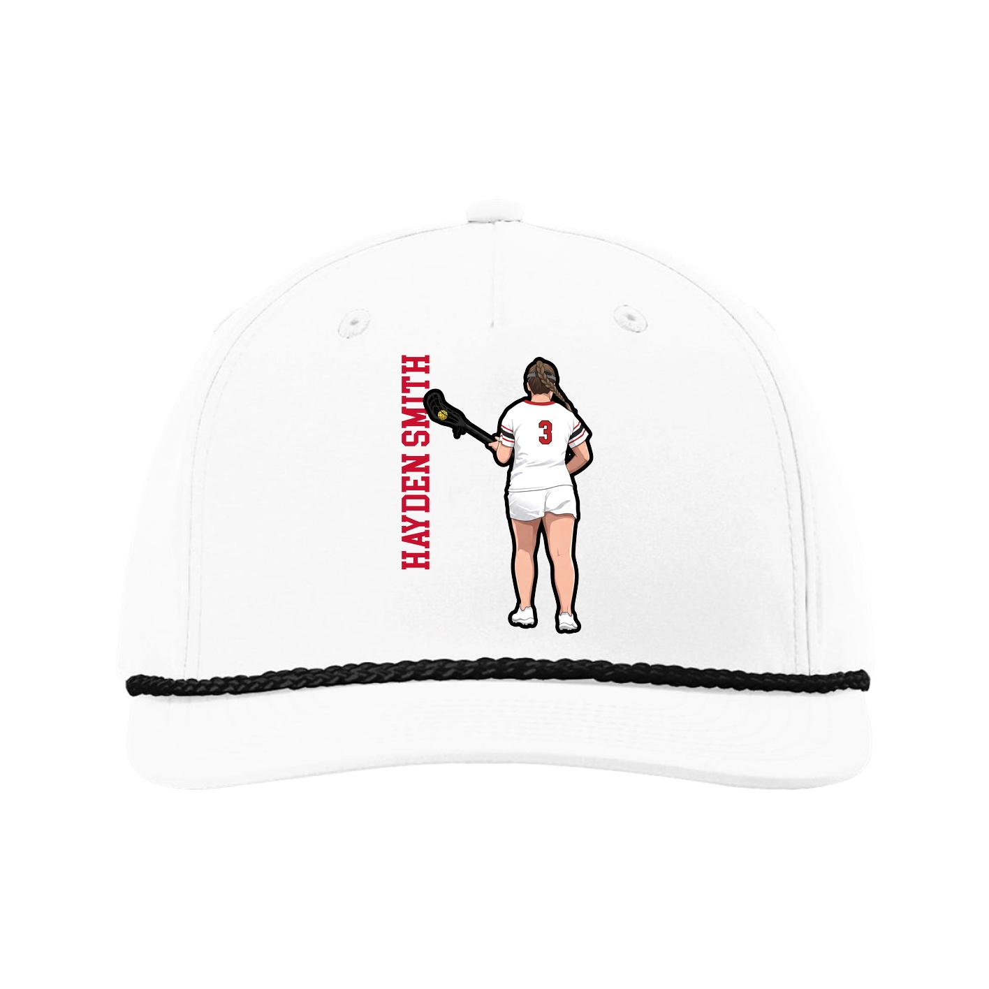 Five-Panel Classic Rope Cap — Name Vertical in White